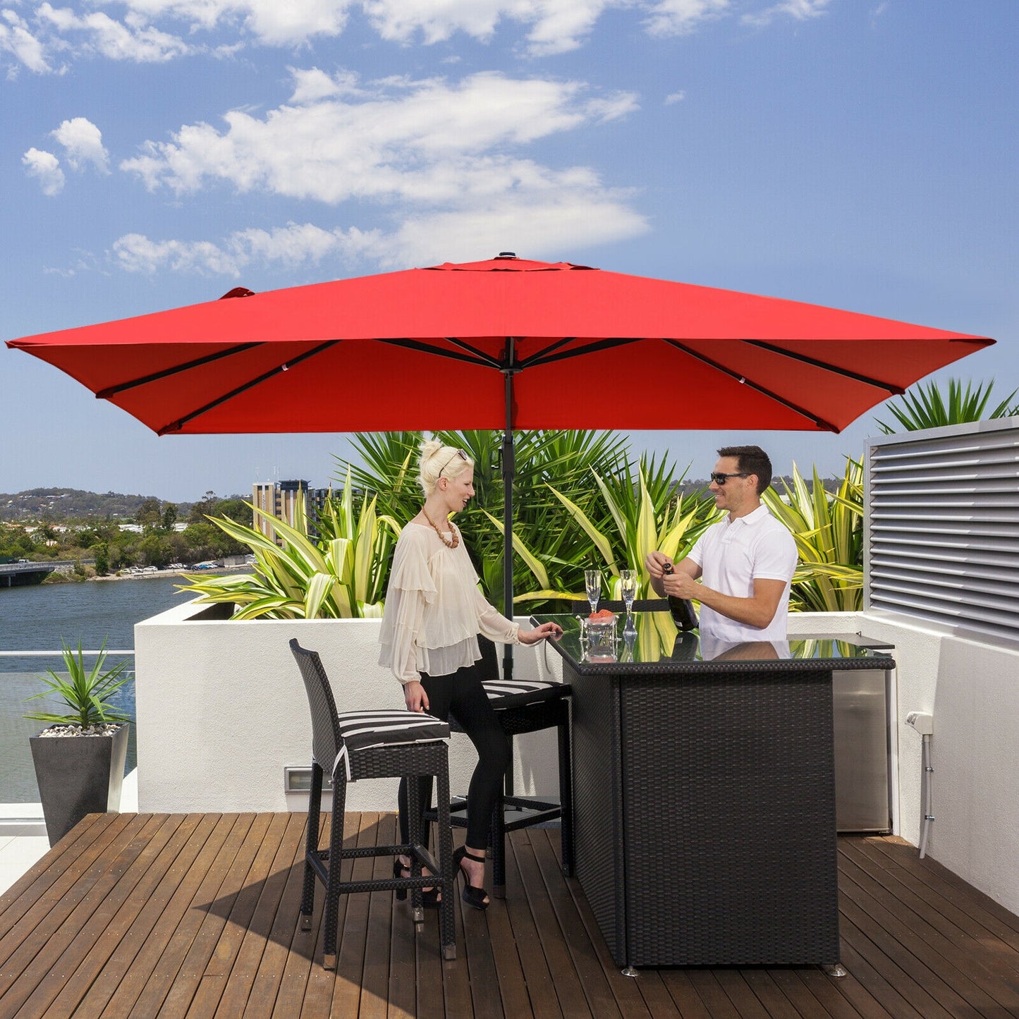 10 x13 Feet Rectangular Cantilever Umbrella with 360° Rotation Function-Wine Kids Crystal