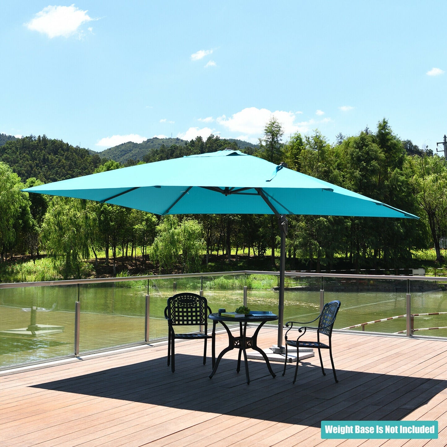 10 x13 Feet Rectangular Cantilever Umbrella with 360° Rotation Function-Turquoise Kids Crystal