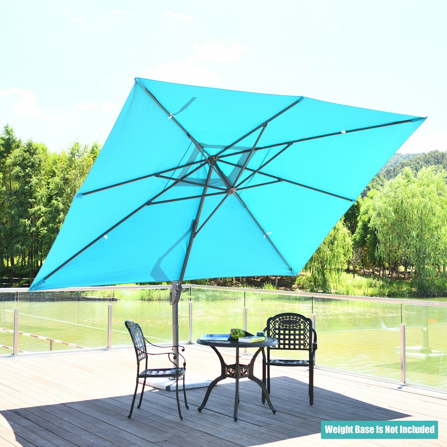 10 x13 Feet Rectangular Cantilever Umbrella with 360° Rotation Function-Turquoise Kids Crystal