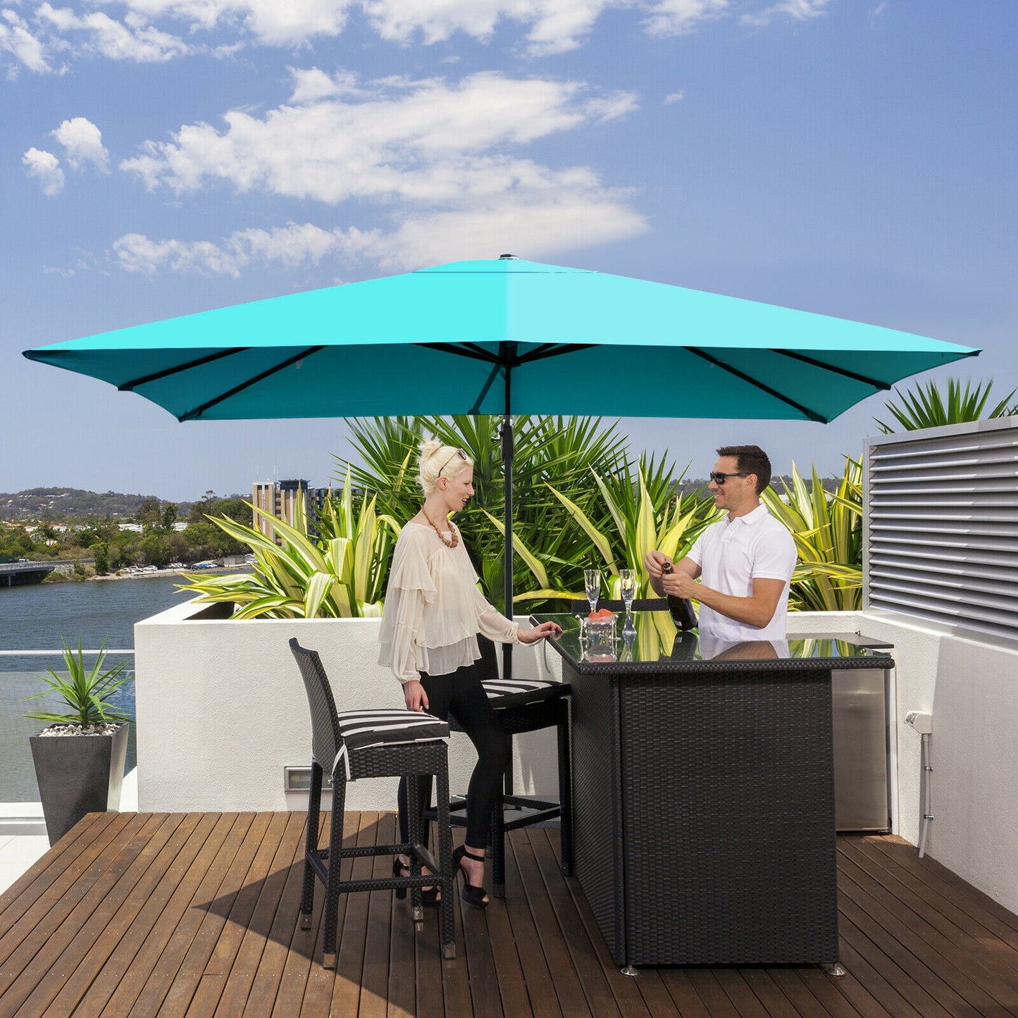 10 x13 Feet Rectangular Cantilever Umbrella with 360° Rotation Function-Turquoise Kids Crystal