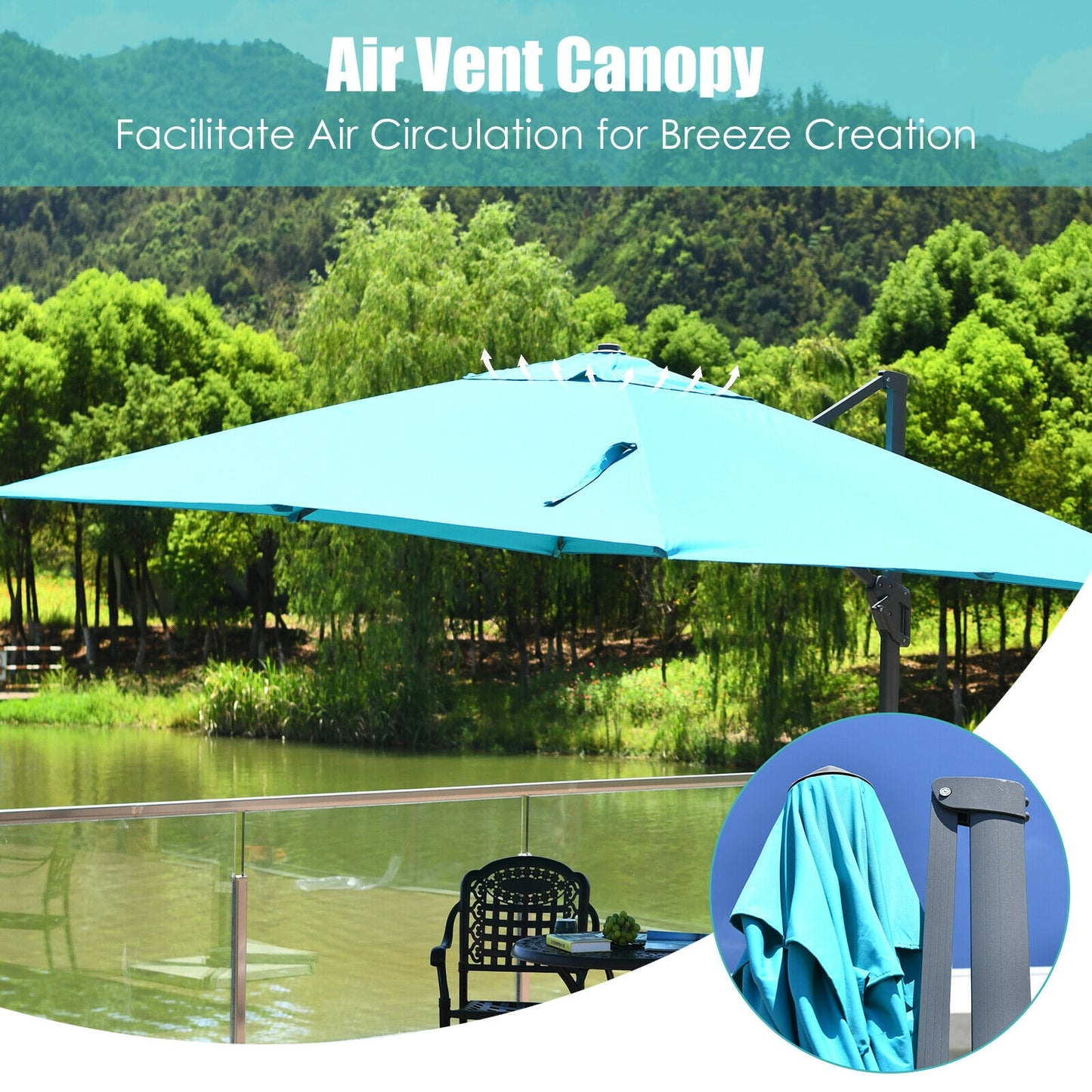 10 x13 Feet Rectangular Cantilever Umbrella with 360° Rotation Function-Turquoise Kids Crystal