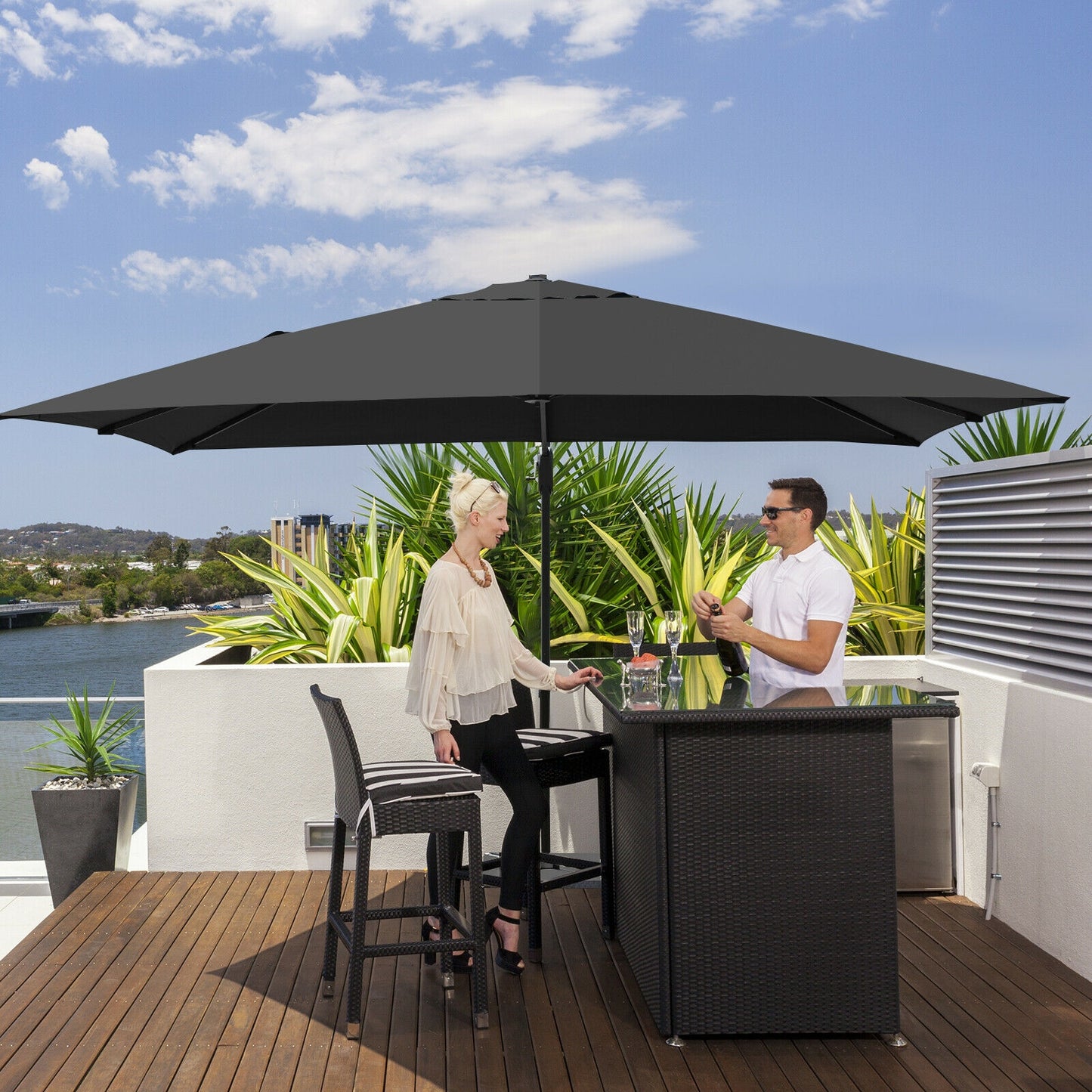 10 x13 Feet Rectangular Cantilever Umbrella with 360° Rotation Function-Gray Kids Crystal