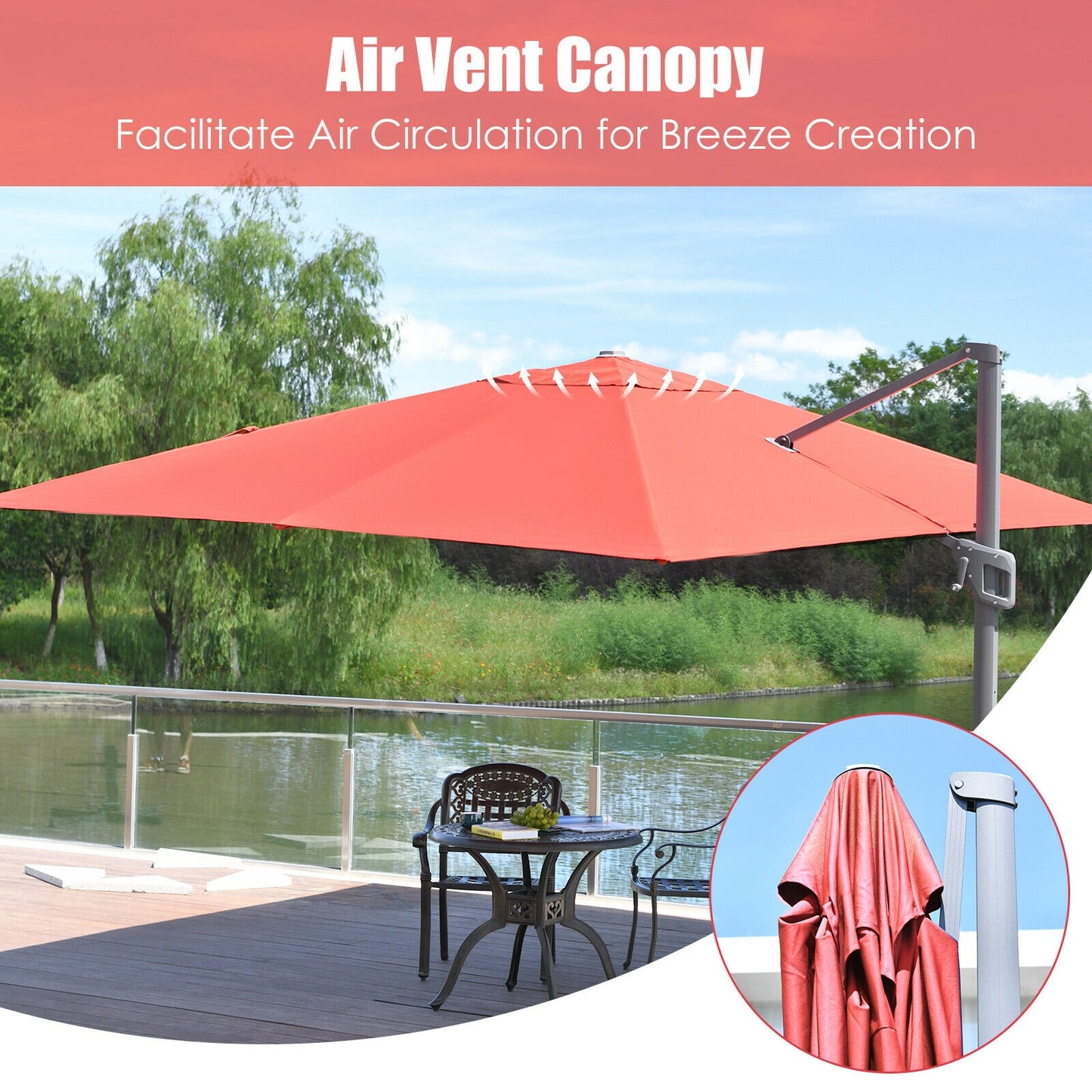 10 x13 Feet Rectangular Cantilever Umbrella with 360° Rotation Function-Orange Kids Crystal