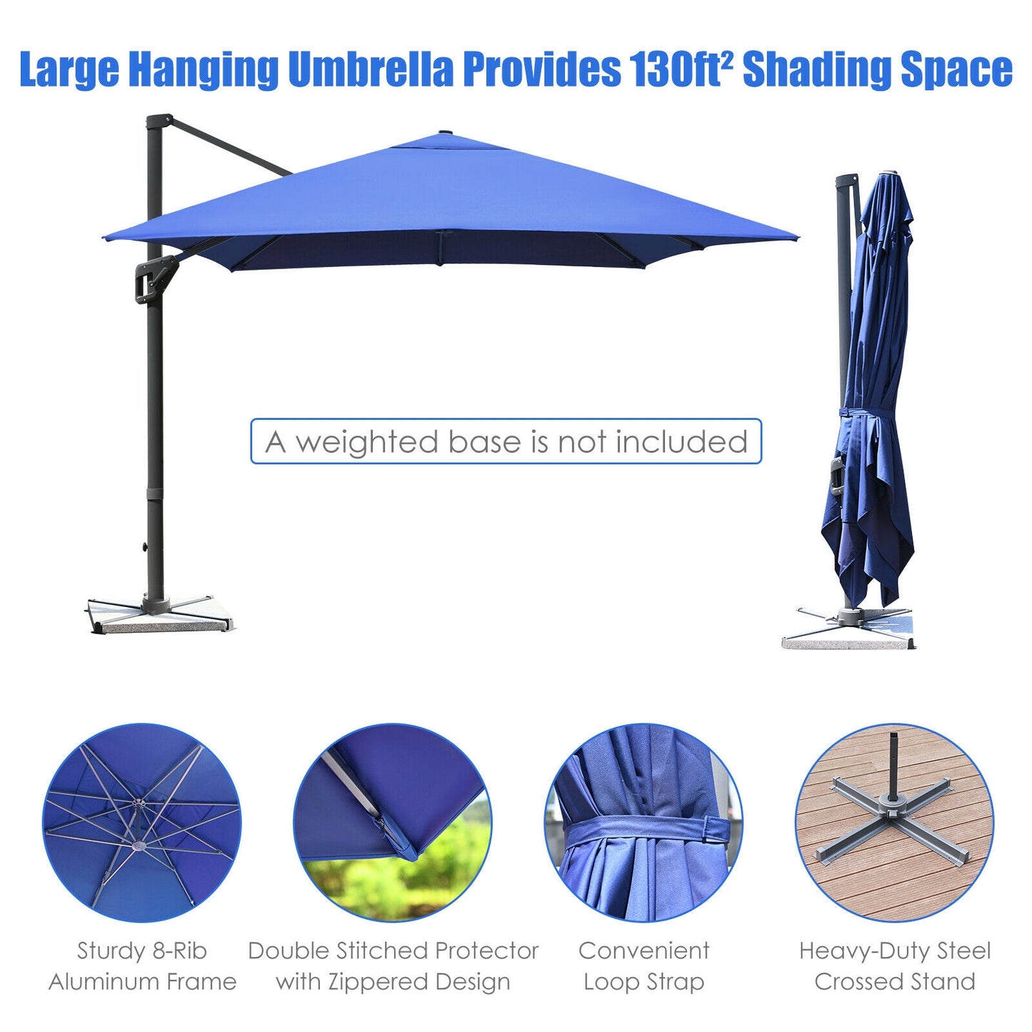 10 x13 Feet Rectangular Cantilever Umbrella with 360° Rotation Function-Navy Kids Crystal