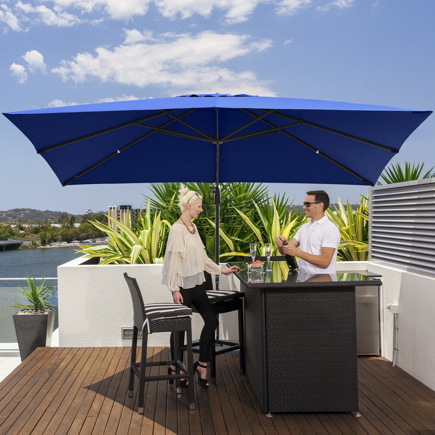 10 x13 Feet Rectangular Cantilever Umbrella with 360° Rotation Function-Navy Kids Crystal