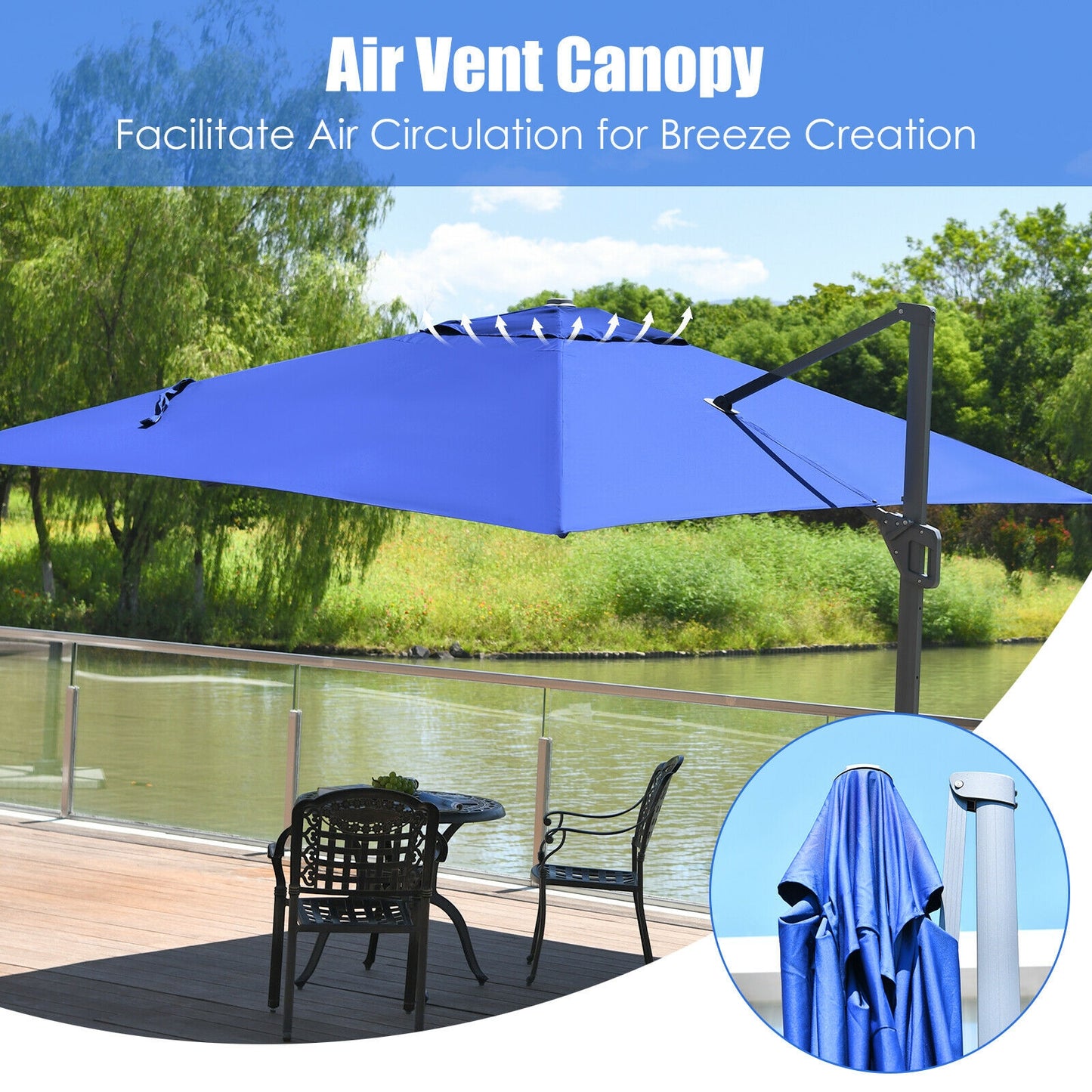 10 x13 Feet Rectangular Cantilever Umbrella with 360° Rotation Function-Navy Kids Crystal