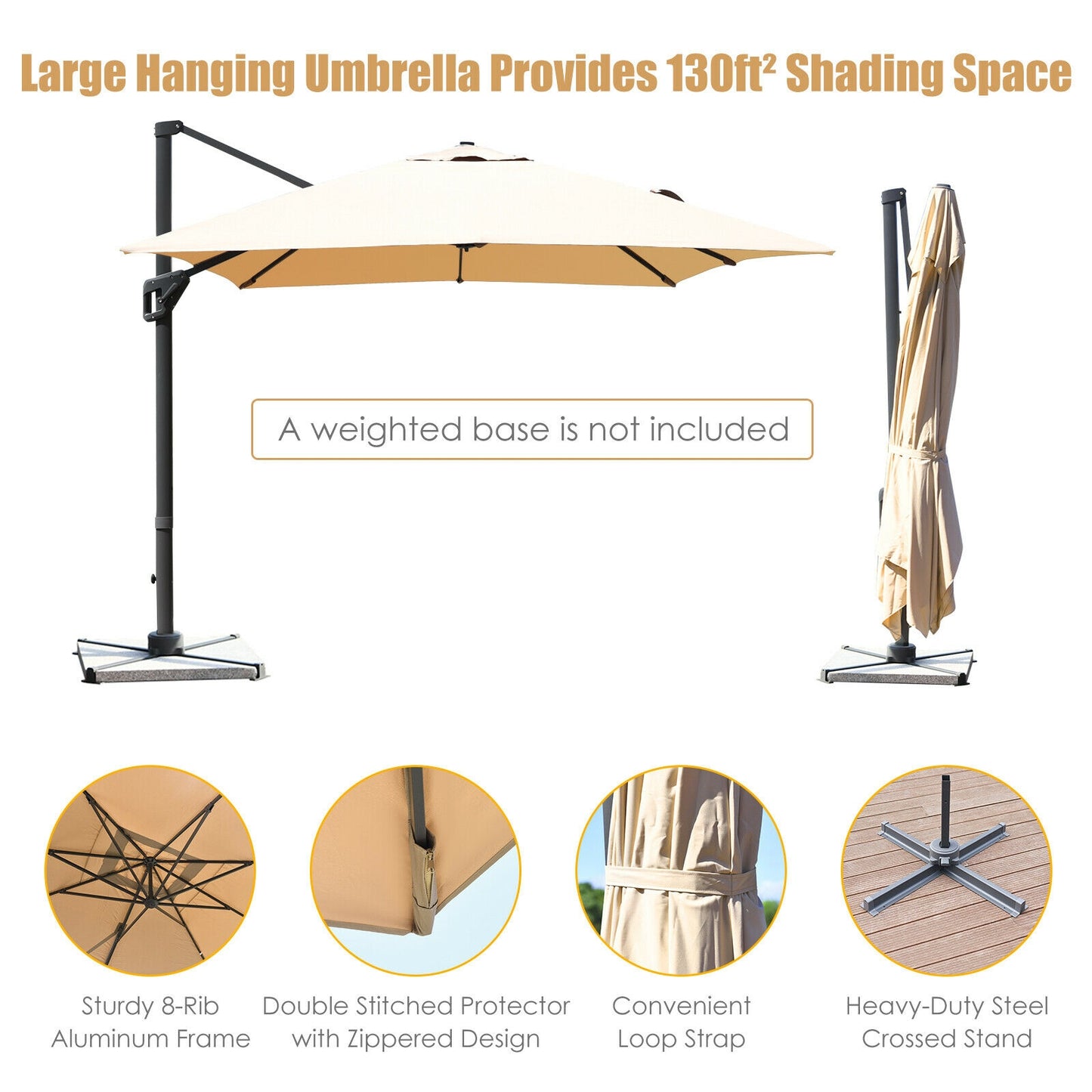 10 x13 Feet Rectangular Cantilever Umbrella with 360° Rotation Function-Beige Kids Crystal