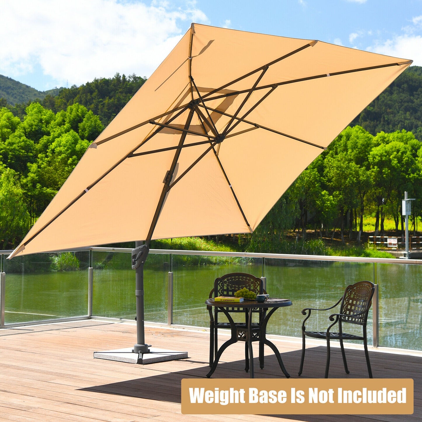 10 x13 Feet Rectangular Cantilever Umbrella with 360° Rotation Function-Beige Kids Crystal