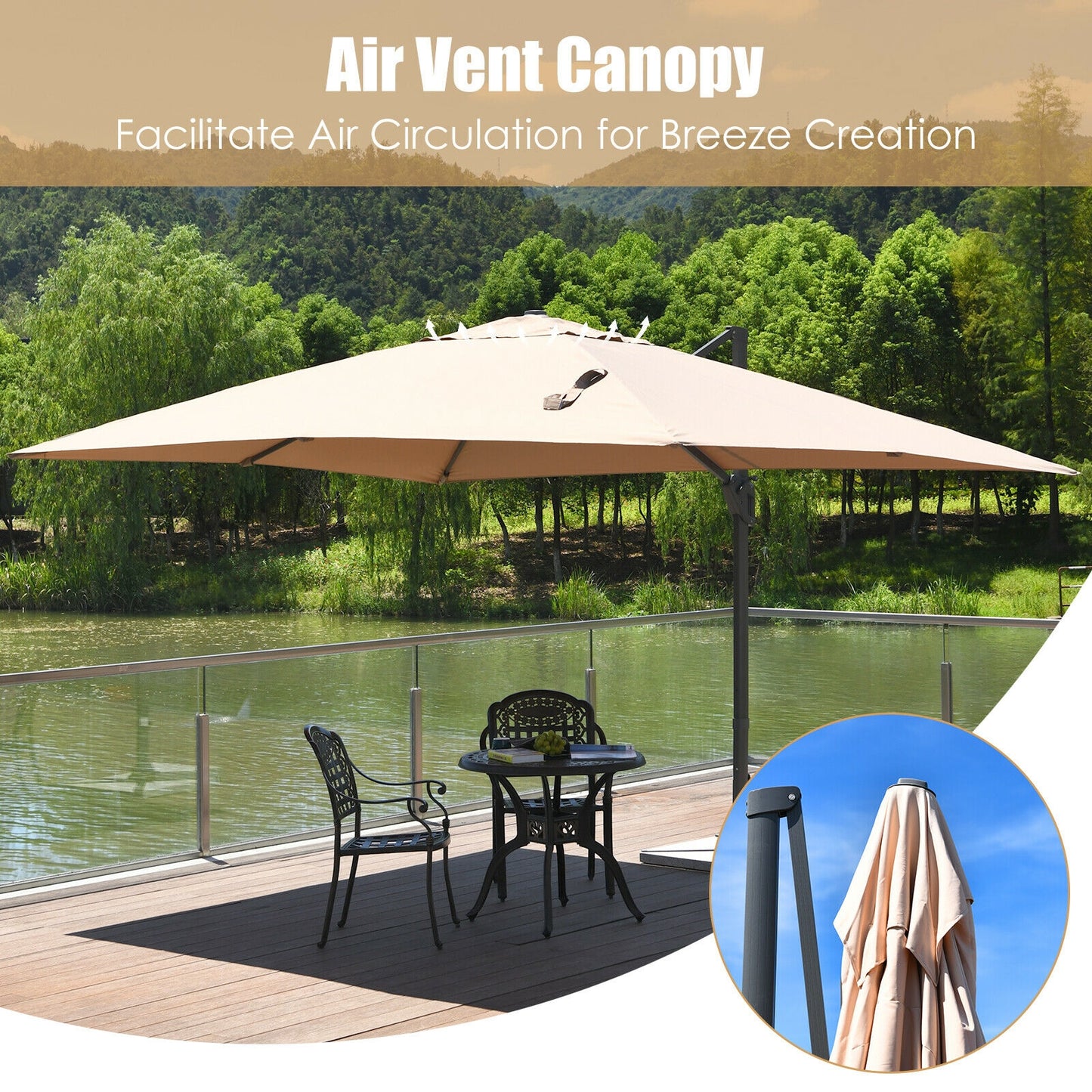 10 x13 Feet Rectangular Cantilever Umbrella with 360° Rotation Function-Beige Kids Crystal