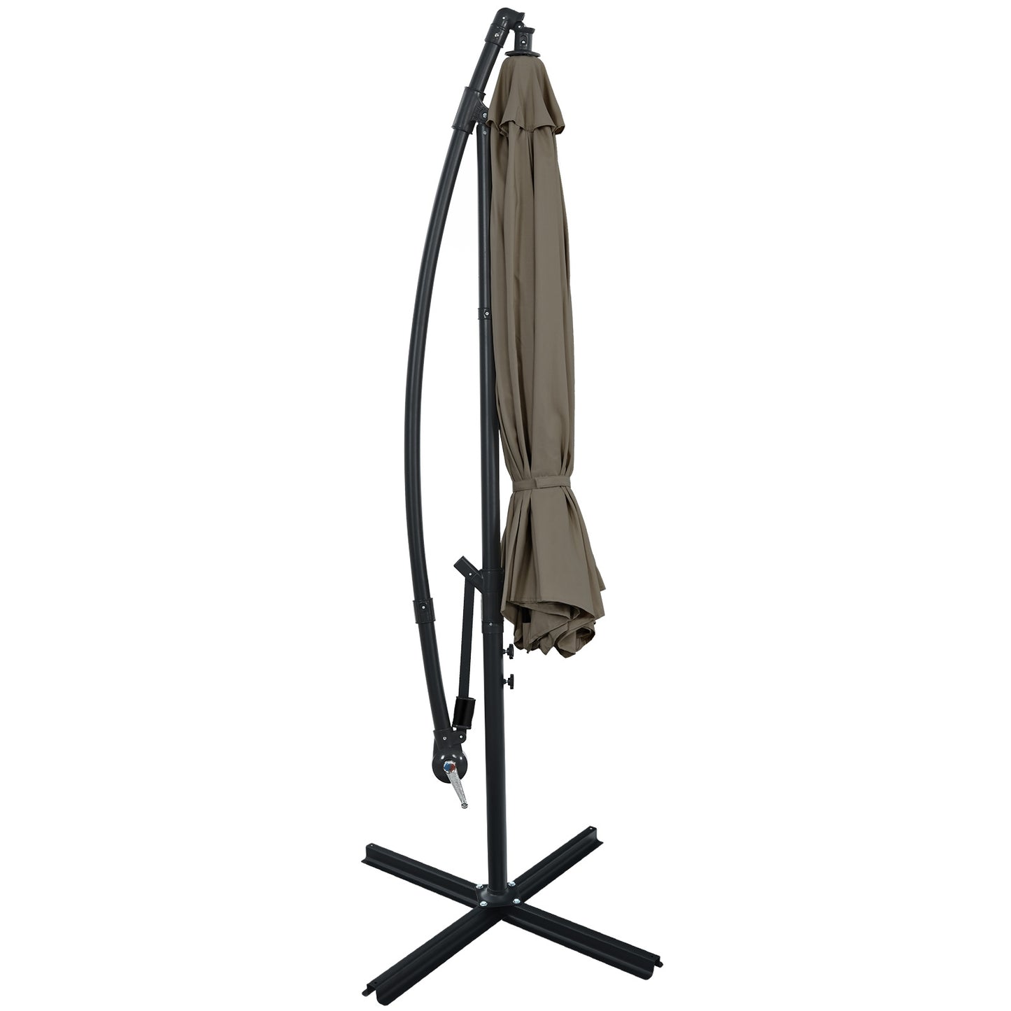 10FT Offset Umbrella with 8 Ribs Cantilever and Cross Base Tilt Adjustment-Brown Kids Crystal