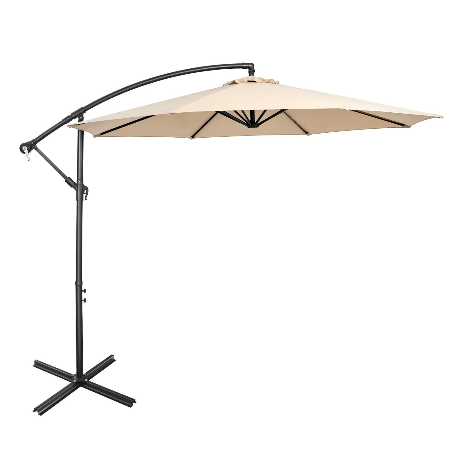 10FT Offset Umbrella with 8 Ribs Cantilever and Cross Base Tilt Adjustment-Beige Kids Crystal