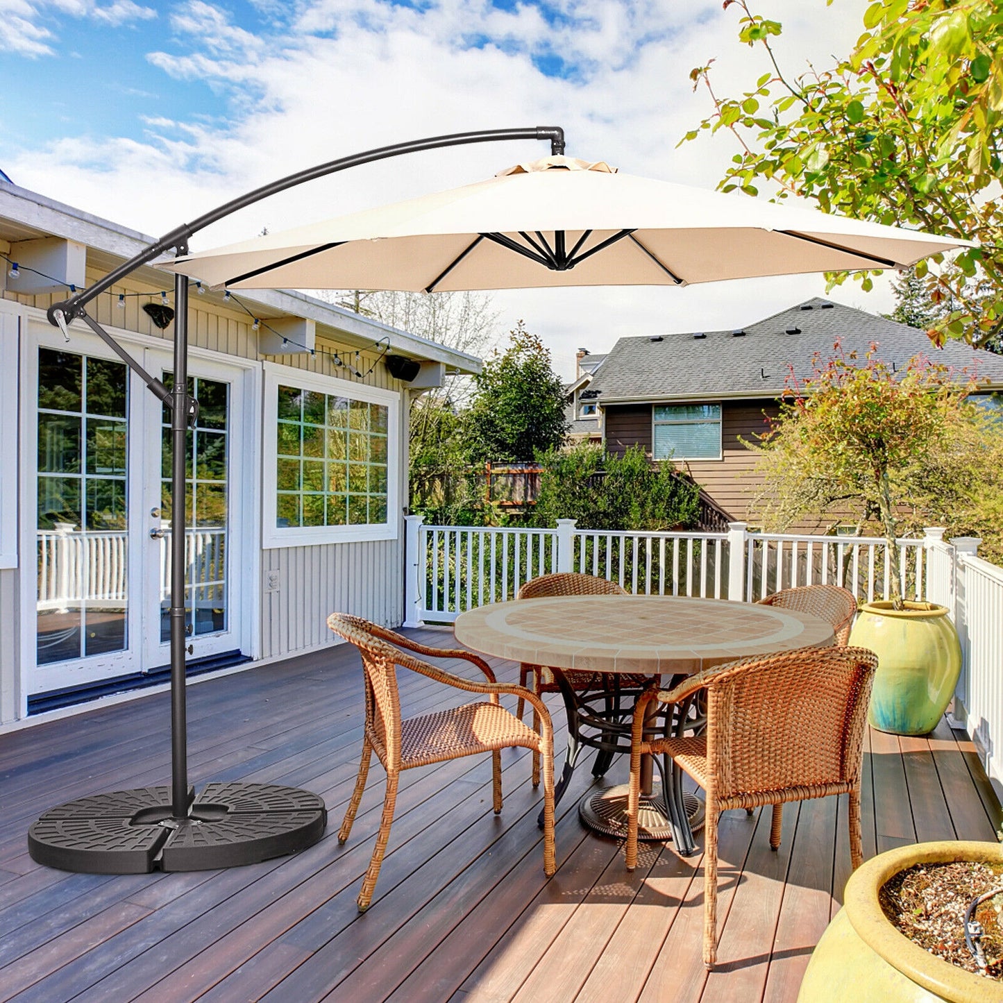 10FT Offset Umbrella with 8 Ribs Cantilever and Cross Base Tilt Adjustment-Beige Kids Crystal