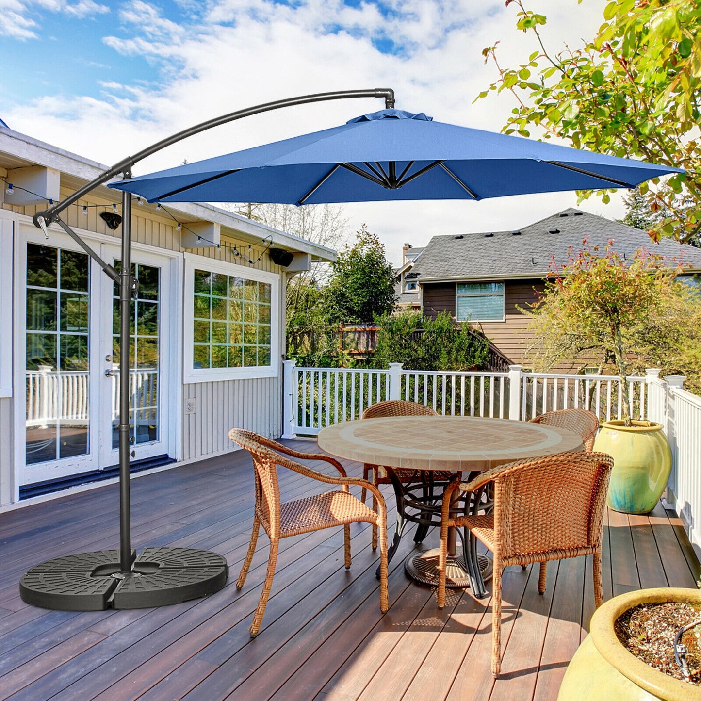 10FT Offset Umbrella with 8 Ribs Cantilever and Cross Base Tilt Adjustment-Blue Kids Crystal