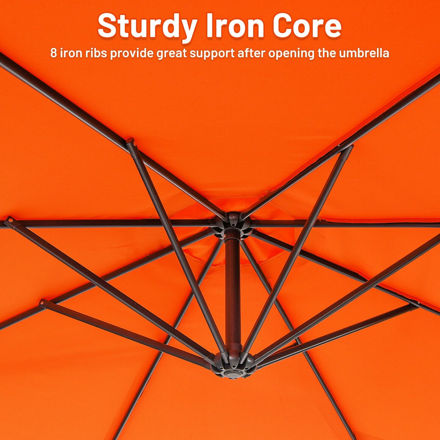 10FT Offset Umbrella with 8 Ribs Cantilever and Cross Base Tilt Adjustment-Orange Kids Crystal