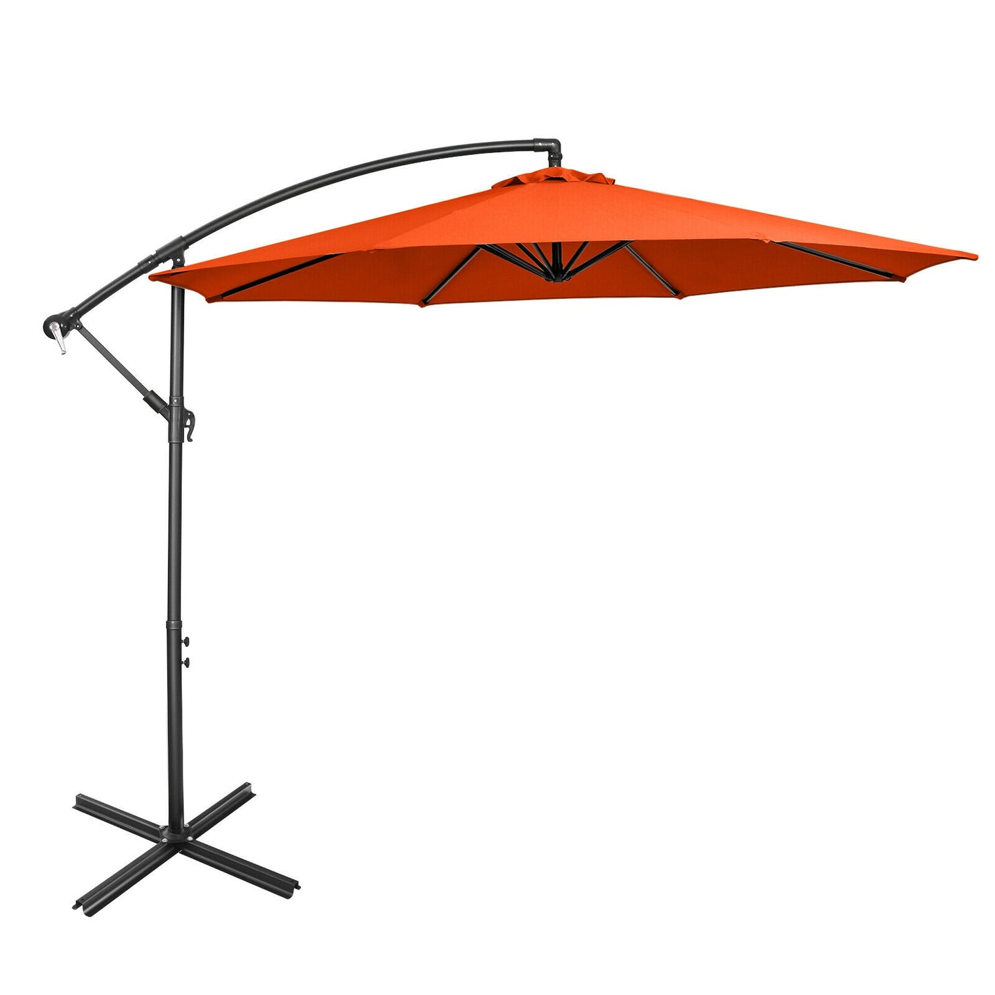 10FT Offset Umbrella with 8 Ribs Cantilever and Cross Base Tilt Adjustment-Orange Kids Crystal