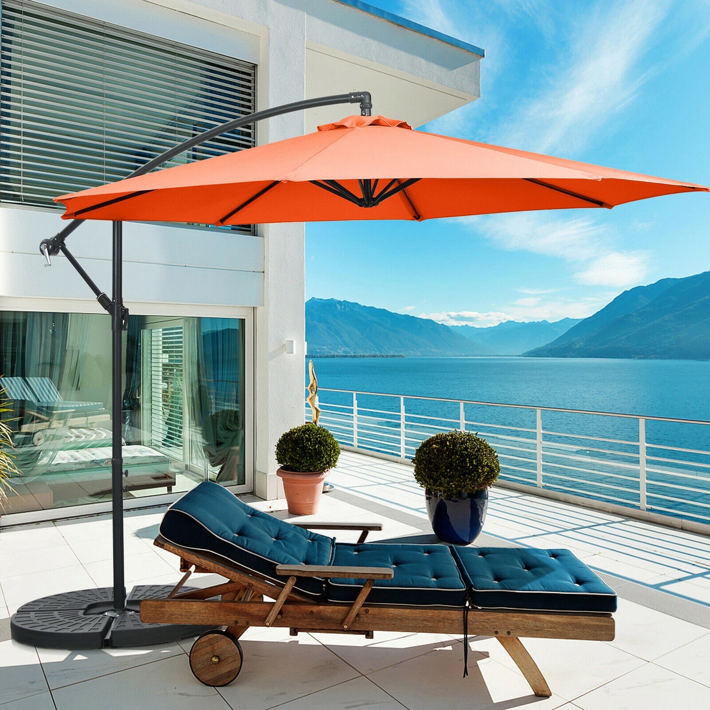 10FT Offset Umbrella with 8 Ribs Cantilever and Cross Base Tilt Adjustment-Orange Kids Crystal