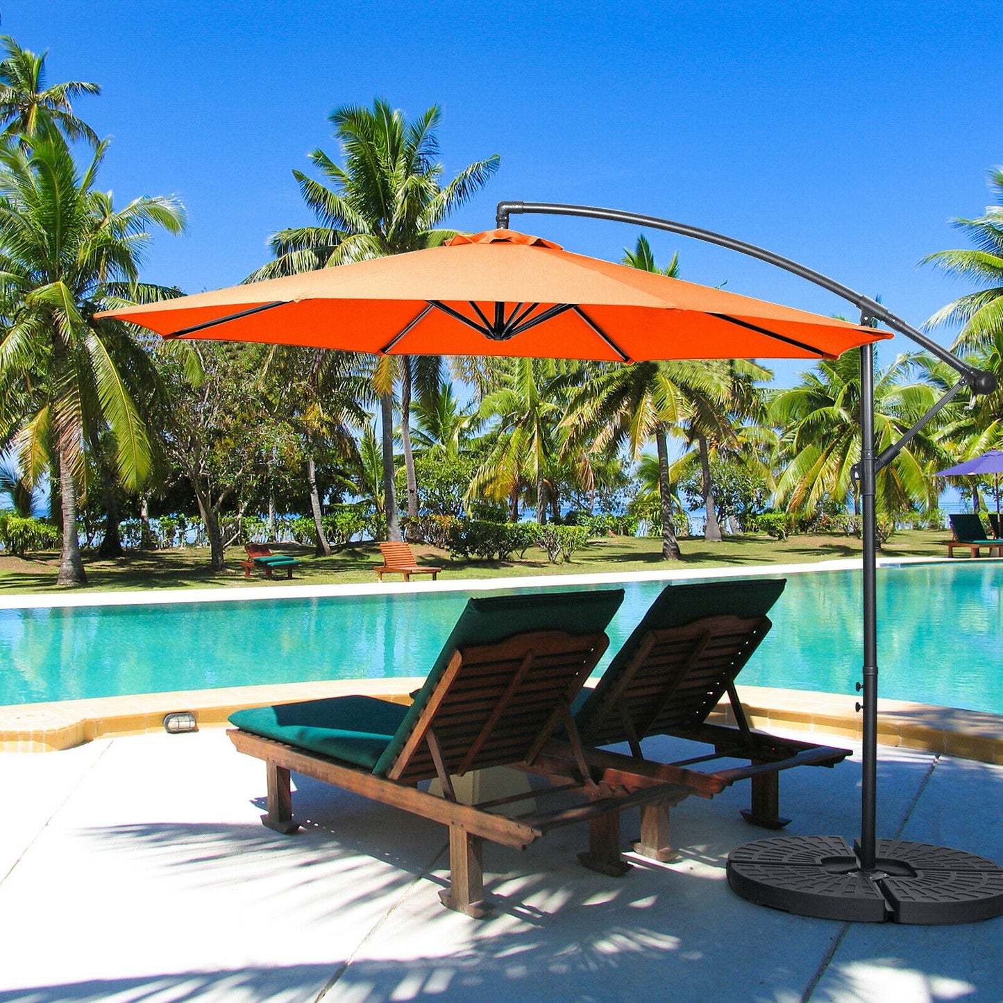 10FT Offset Umbrella with 8 Ribs Cantilever and Cross Base Tilt Adjustment-Orange Kids Crystal