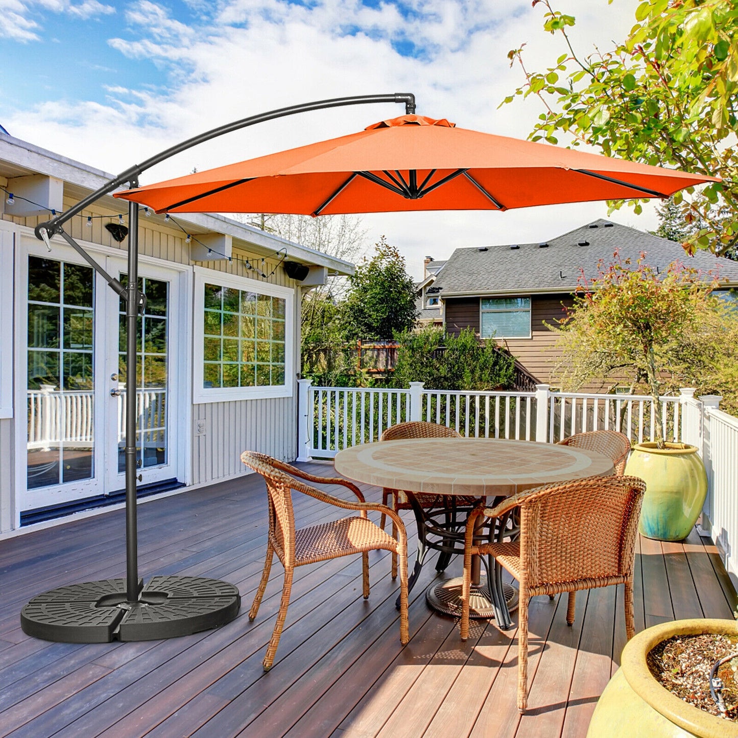 10FT Offset Umbrella with 8 Ribs Cantilever and Cross Base Tilt Adjustment-Orange Kids Crystal