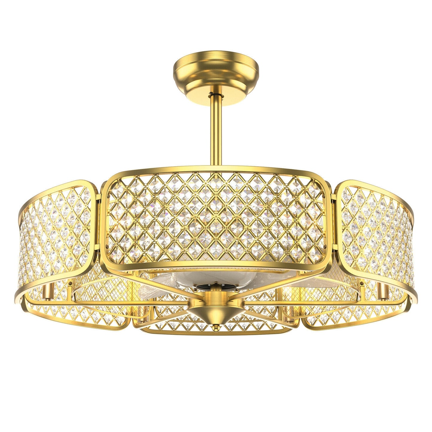 30 Inch Caged Ceiling Fan With Light Crystal Lampshade 6 Light Bases-Golden Kids Crystal