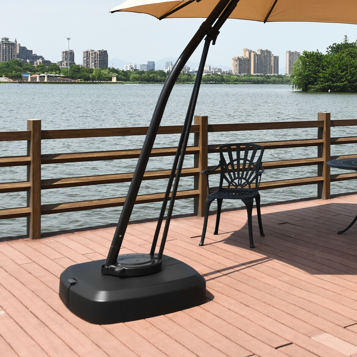 Patio Cantilever Offset Umbrella Base with Wheels for Garden Poolside Deck Kids Crystal