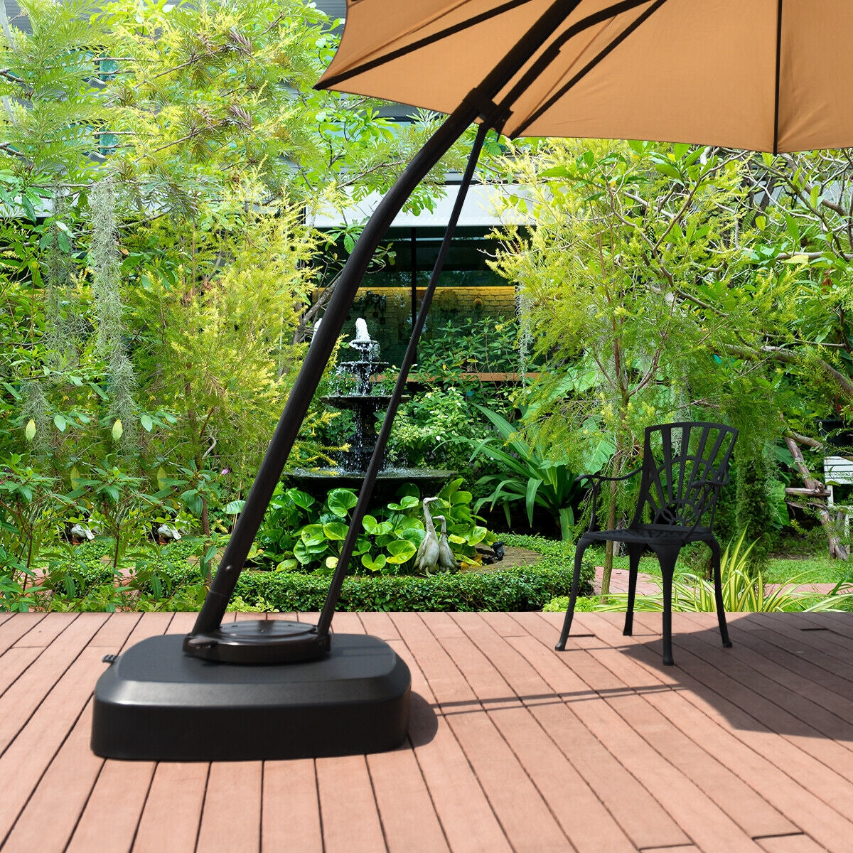 Patio Cantilever Offset Umbrella Base with Wheels for Garden Poolside Deck Kids Crystal