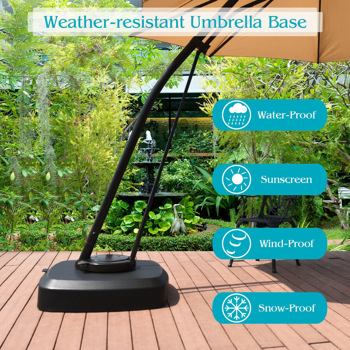 Patio Cantilever Offset Umbrella Base with Wheels for Garden Poolside Deck Kids Crystal