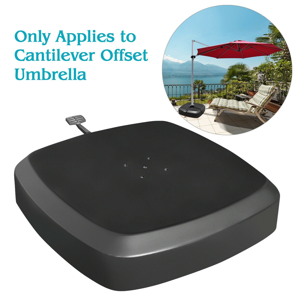Patio Cantilever Offset Umbrella Base with Wheels for Garden Poolside Deck Kids Crystal