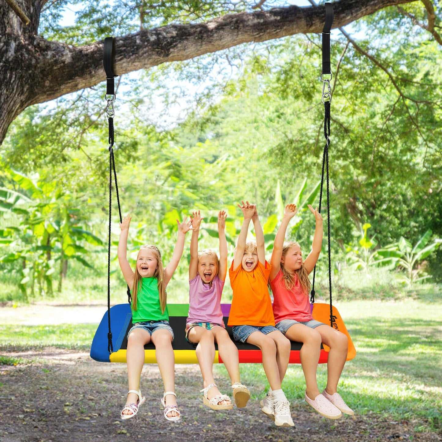 60 Inch Platform Tree Swing Outdoor with 2 Hanging Straps-Multicolor Kids Crystal