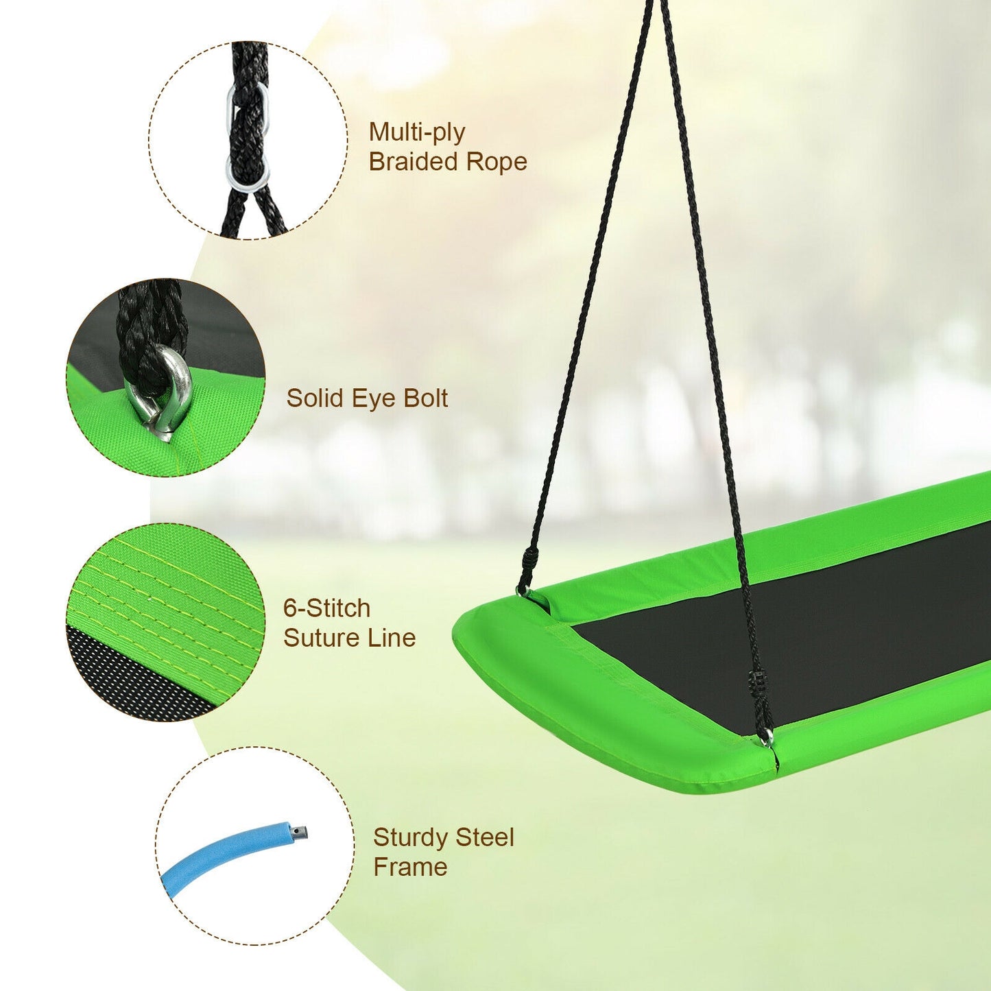 60 Inch Platform Tree Swing Outdoor with 2 Hanging Straps-Green Kids Crystal