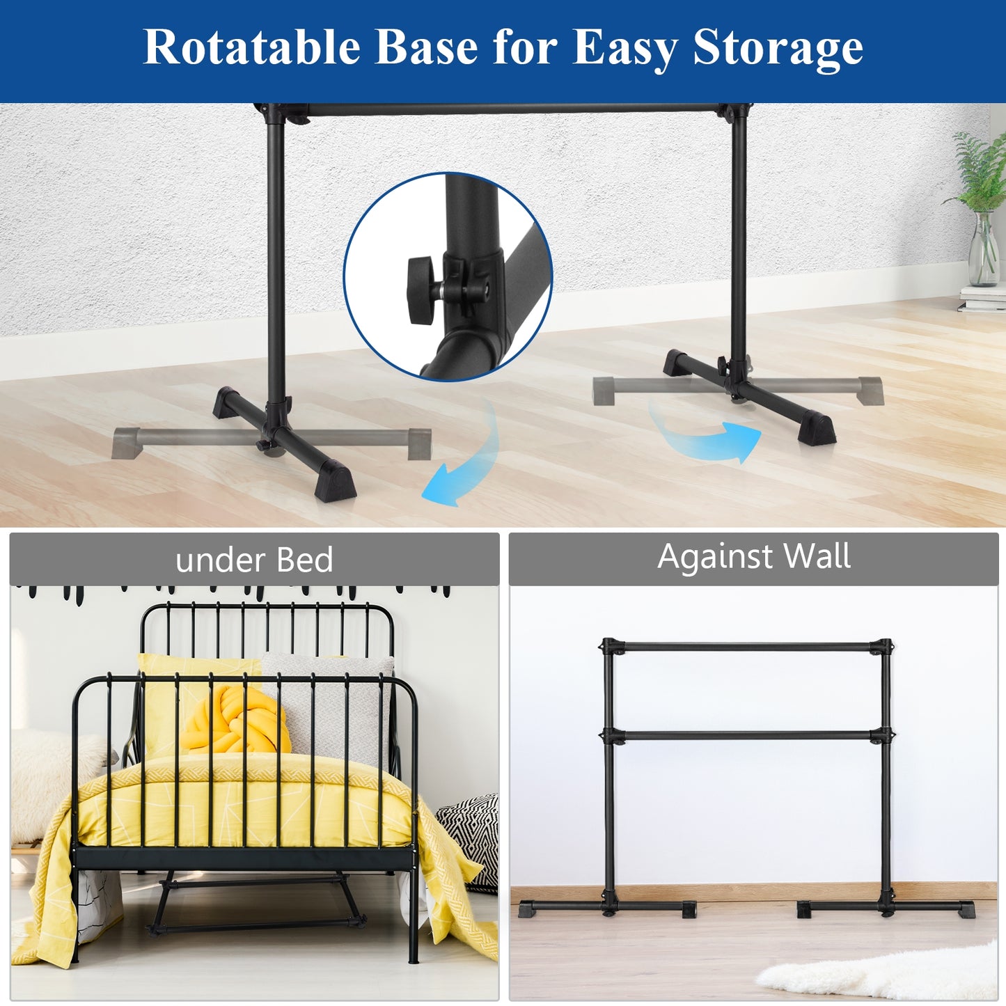 4 Feet Portable Double Freestanding Barre Dancing Stretching-Black Kids Crystal