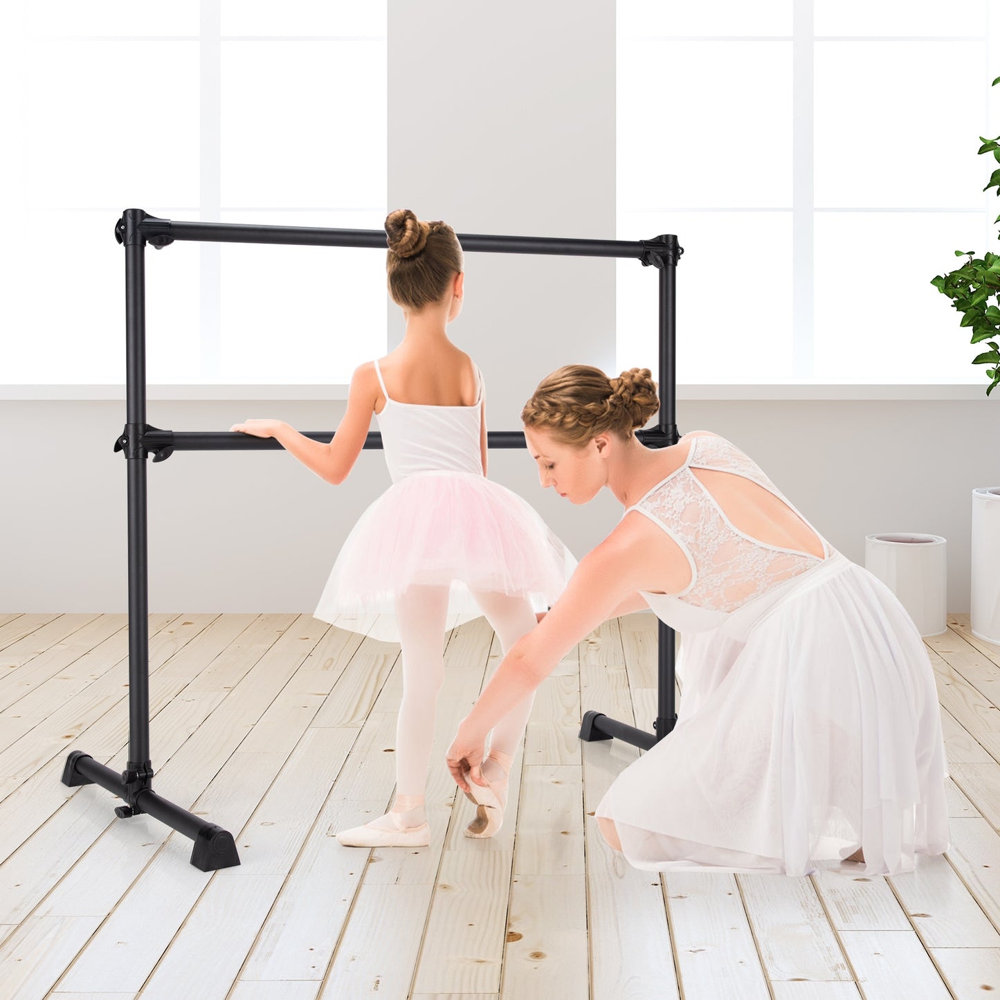 4 Feet Portable Double Freestanding Barre Dancing Stretching-Black Kids Crystal