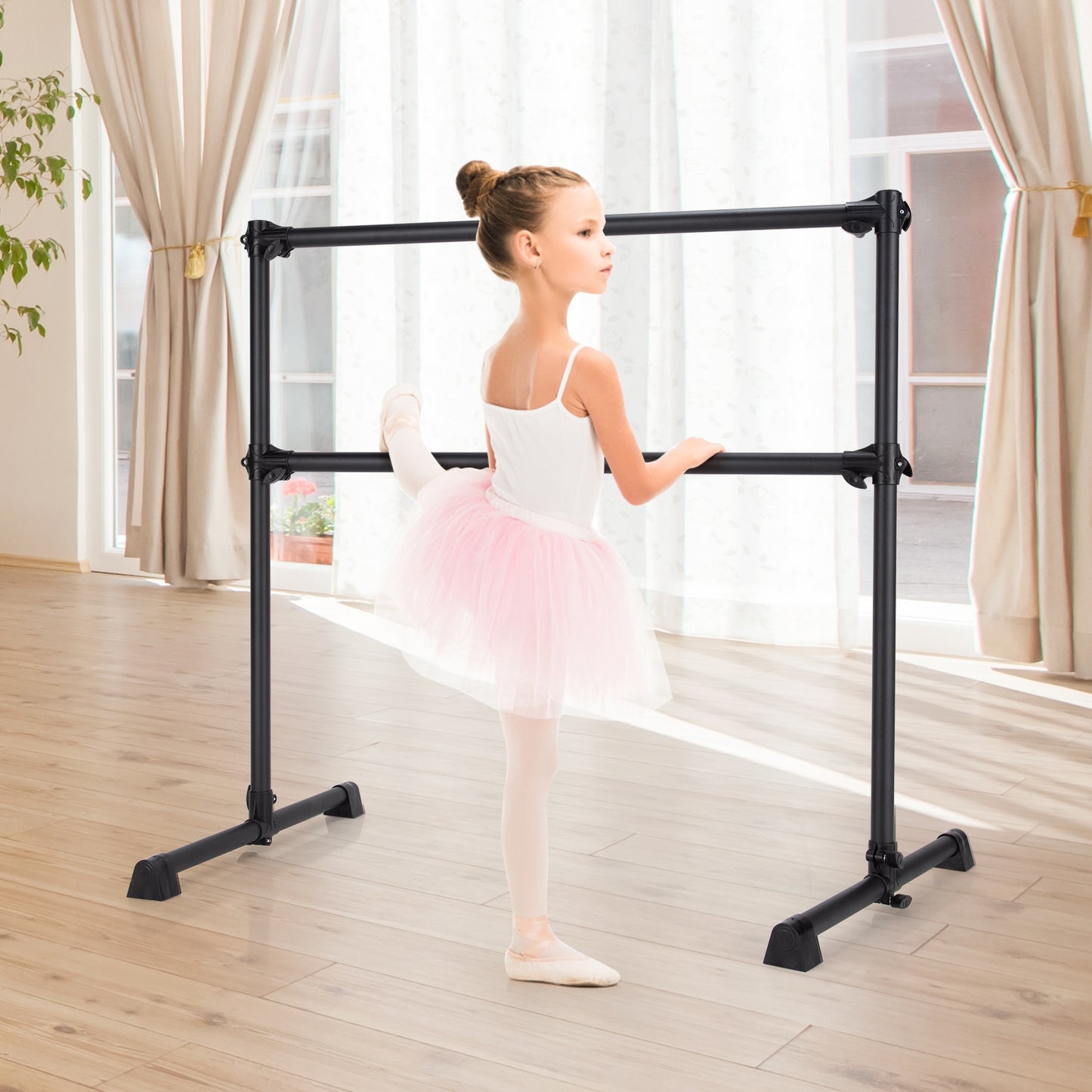 4 Feet Portable Double Freestanding Barre Dancing Stretching-Black Kids Crystal