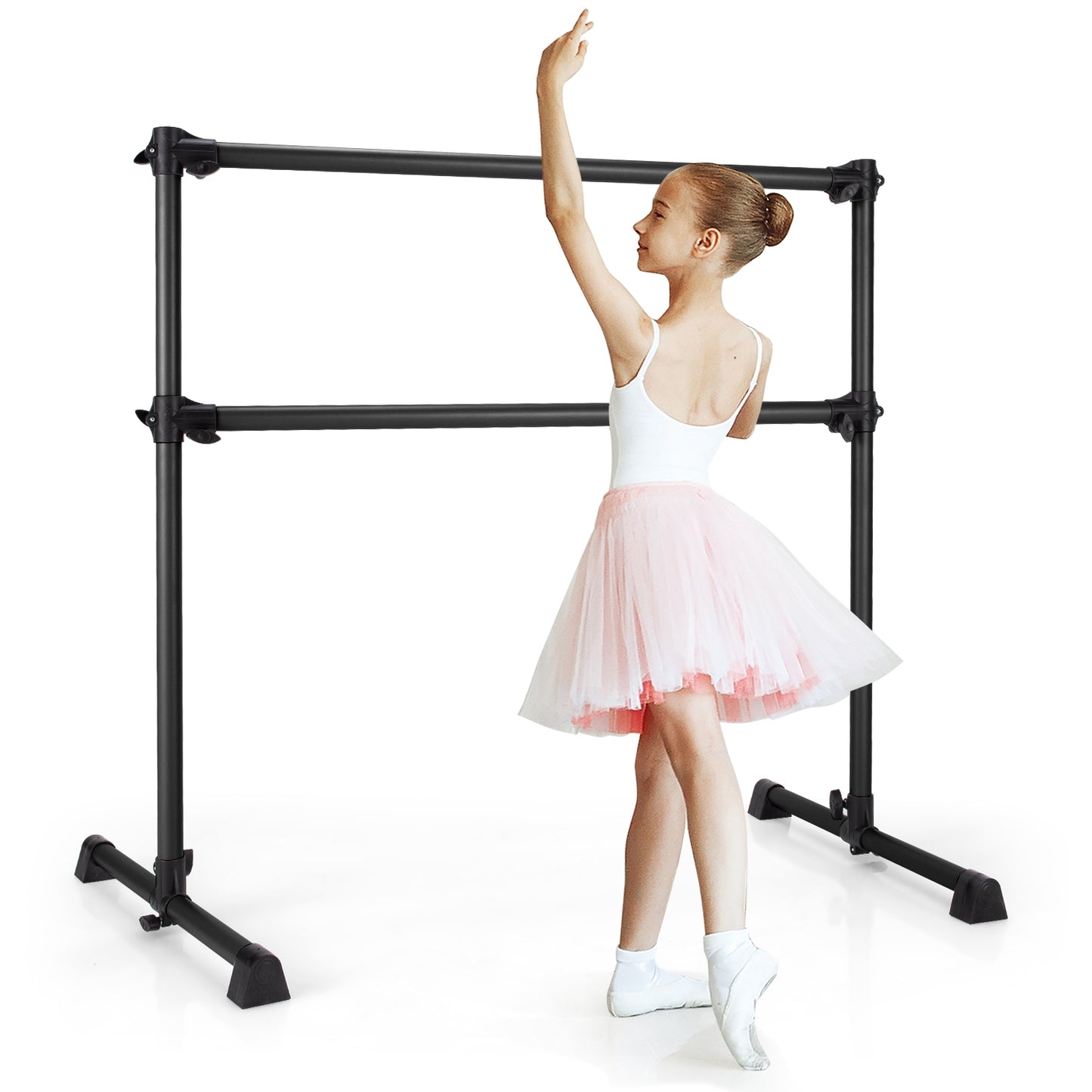 4 Feet Portable Double Freestanding Barre Dancing Stretching-Black Kids Crystal