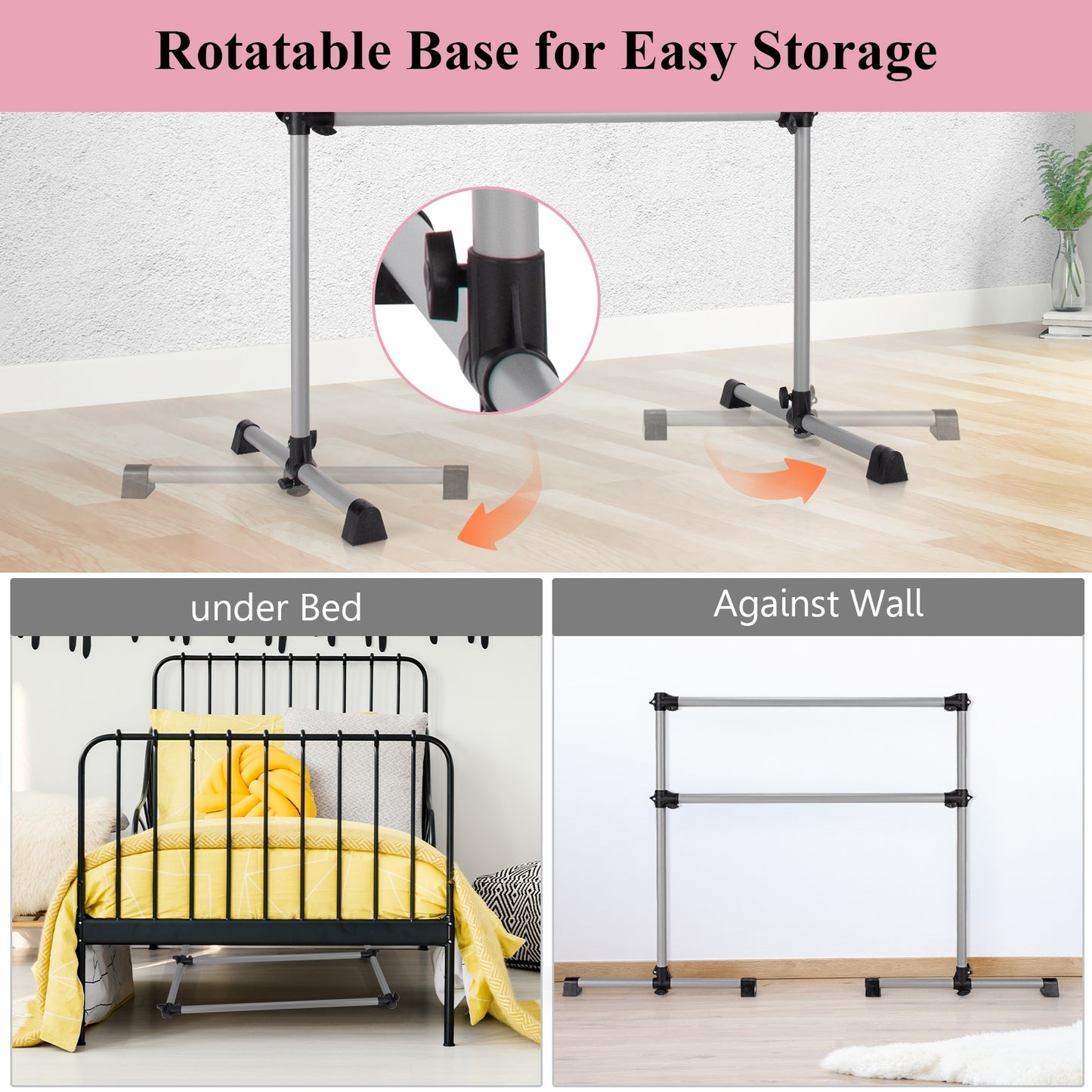 4 Feet Portable Double Freestanding Barre Dancing Stretching-Silver Kids Crystal