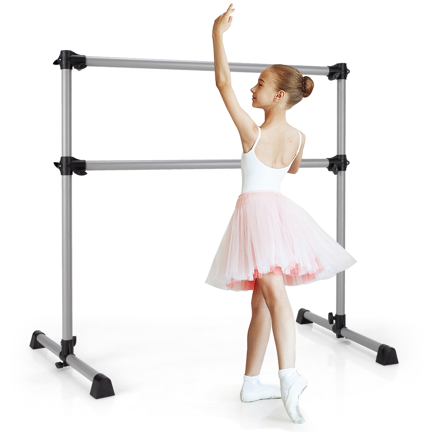 4 Feet Portable Double Freestanding Barre Dancing Stretching-Silver Kids Crystal