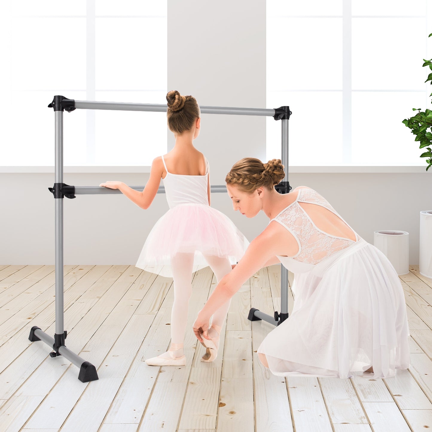 4 Feet Portable Double Freestanding Barre Dancing Stretching-Silver Kids Crystal
