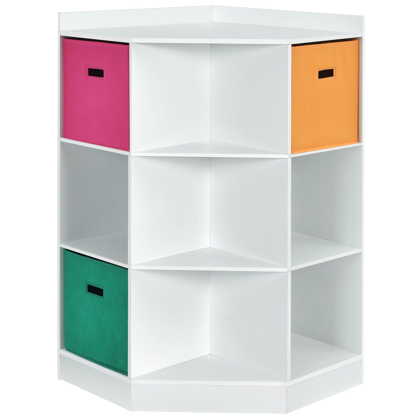 3-Tier 9-Cubby Kids Storage Shelf Corner Cabinet with 3 Baskets-White Kids Crystal