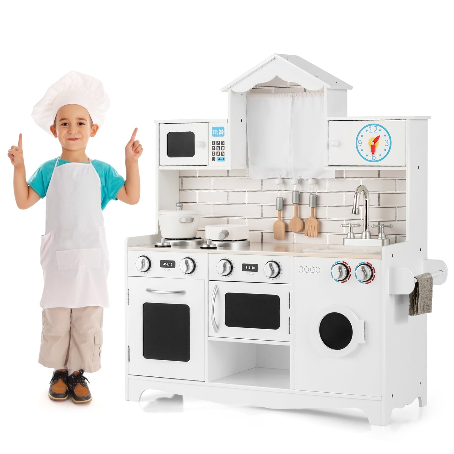 Wooden Kids Kitchen with Washing Machine Kids Crystal