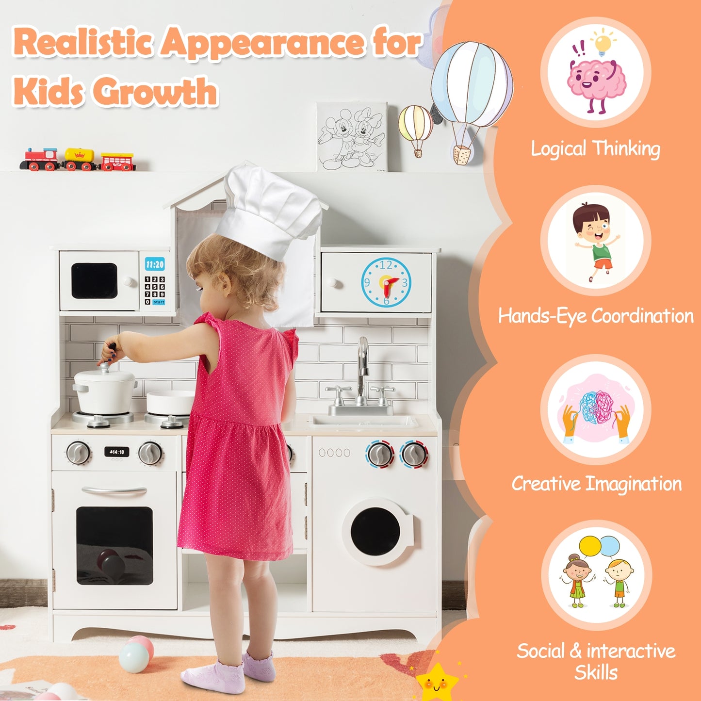 Wooden Kids Kitchen with Washing Machine Kids Crystal