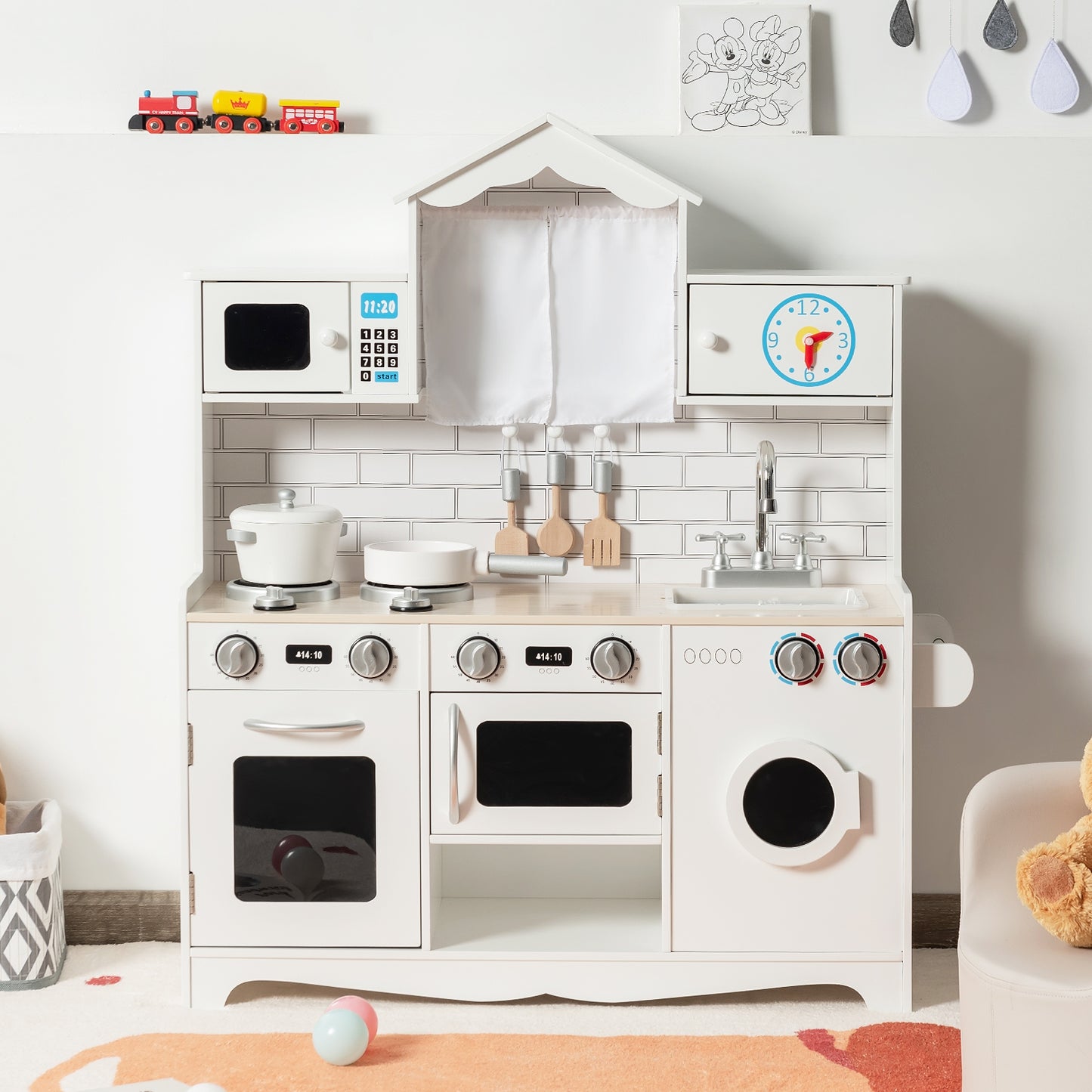 Wooden Kids Kitchen with Washing Machine Kids Crystal