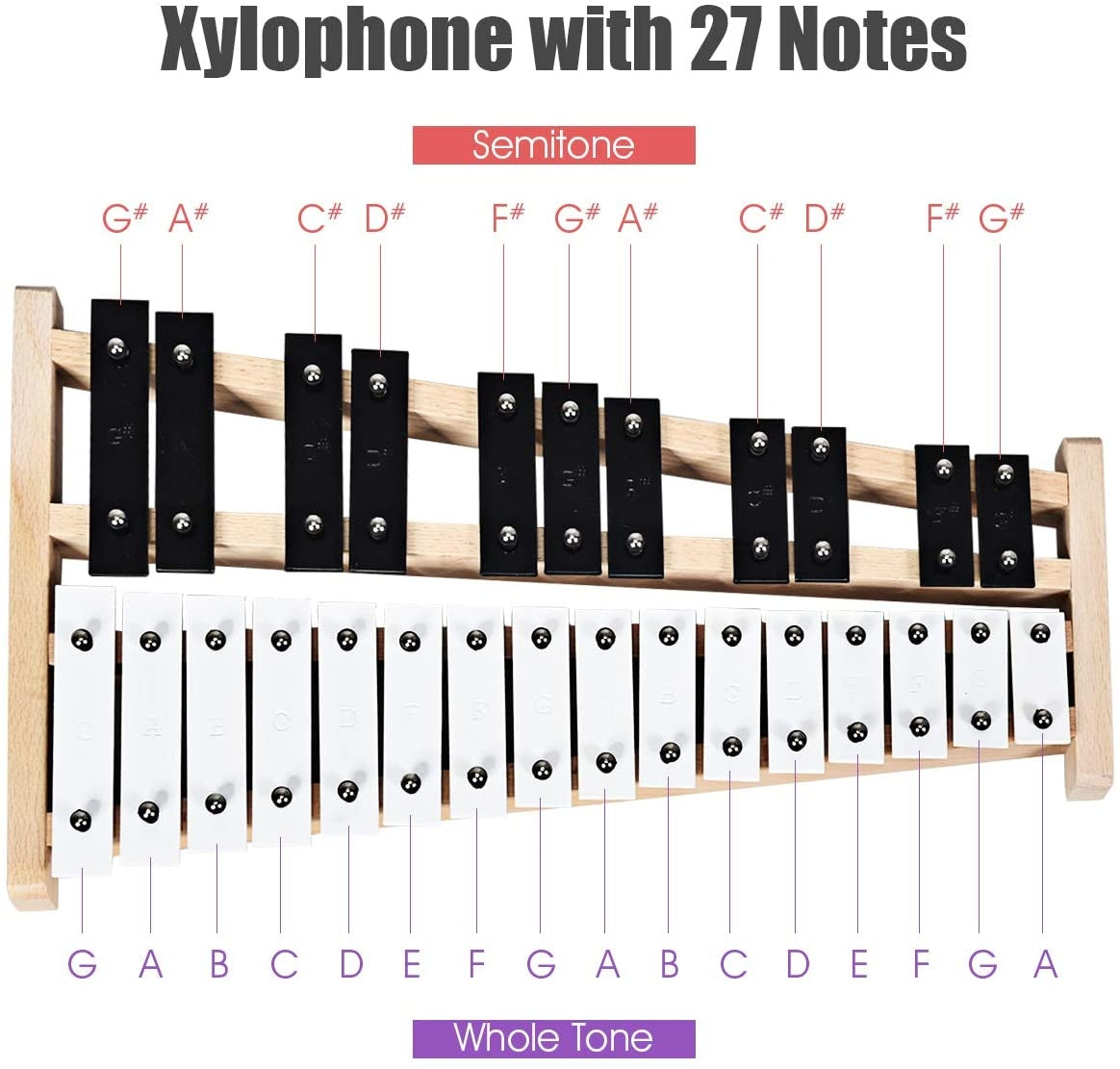 27 Note Glockenspiel Xylophone with 2 Rubber Mallets Kids Crystal