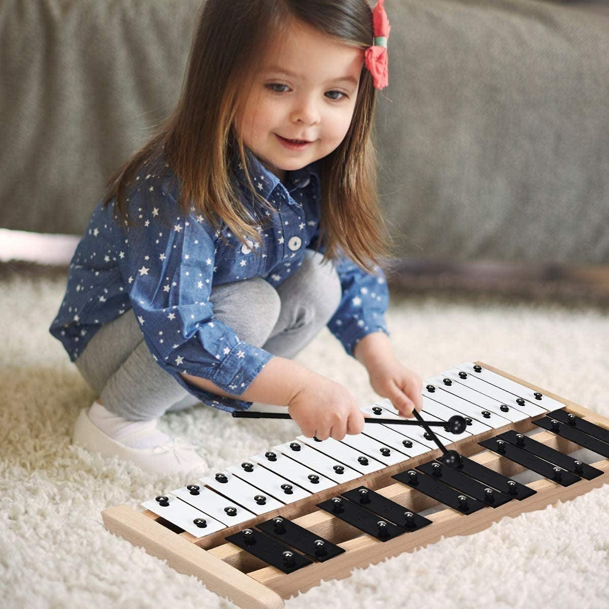 27 Note Glockenspiel Xylophone with 2 Rubber Mallets Kids Crystal