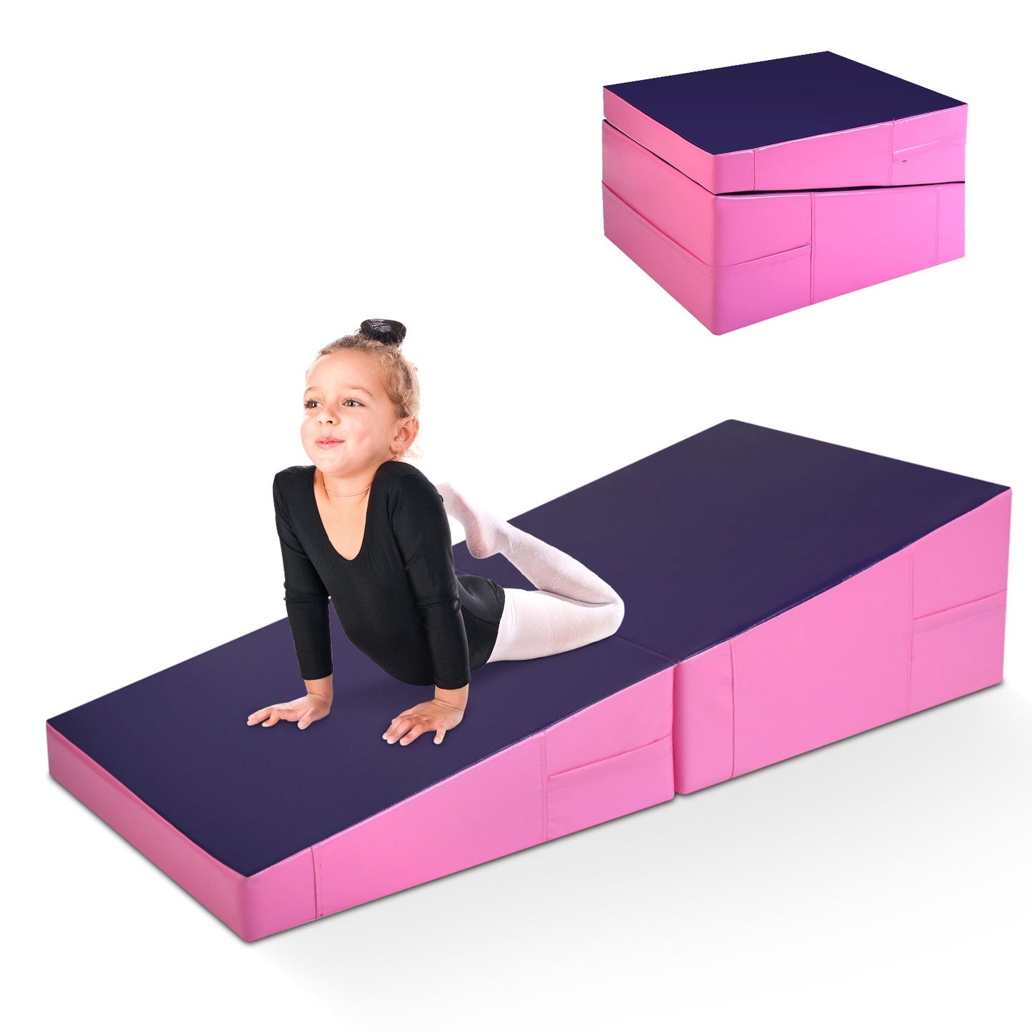 Incline Gymnastic Pad Folding Wedge Ramp Gym Fitness Exercise Sport Tumbling Mat-Purple Kids Crystal