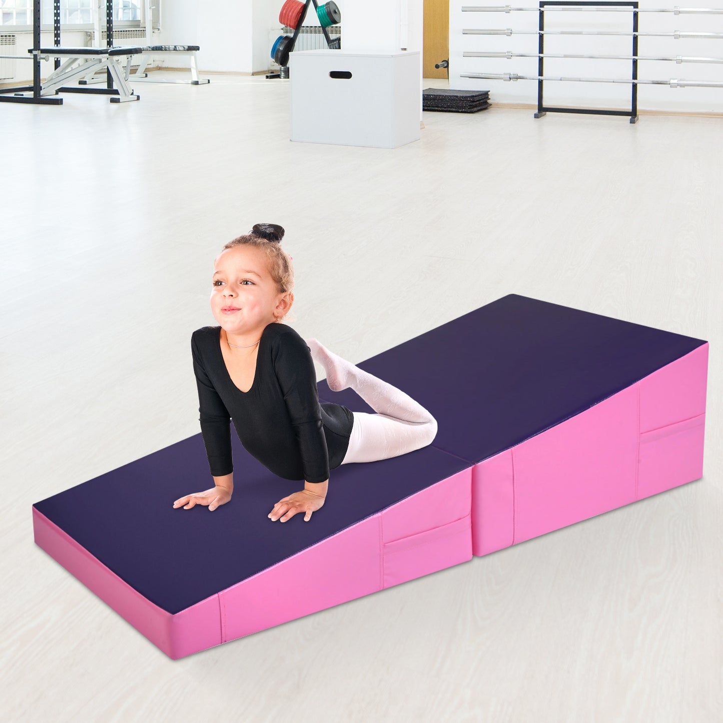 Incline Gymnastic Pad Folding Wedge Ramp Gym Fitness Exercise Sport Tumbling Mat-Purple Kids Crystal