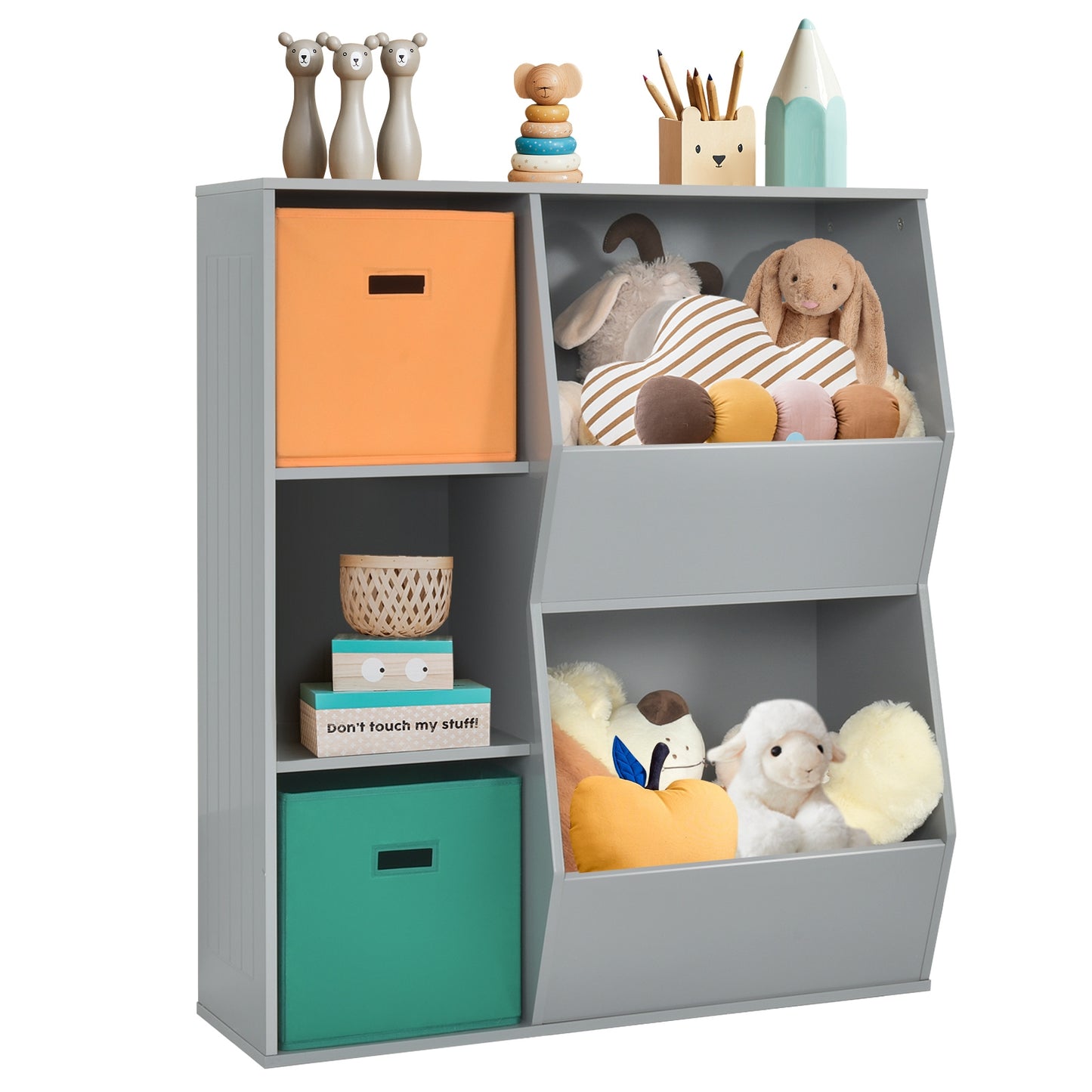 Kids Toy Storage Cabinet Shelf Organizer -Gray Kids Crystal