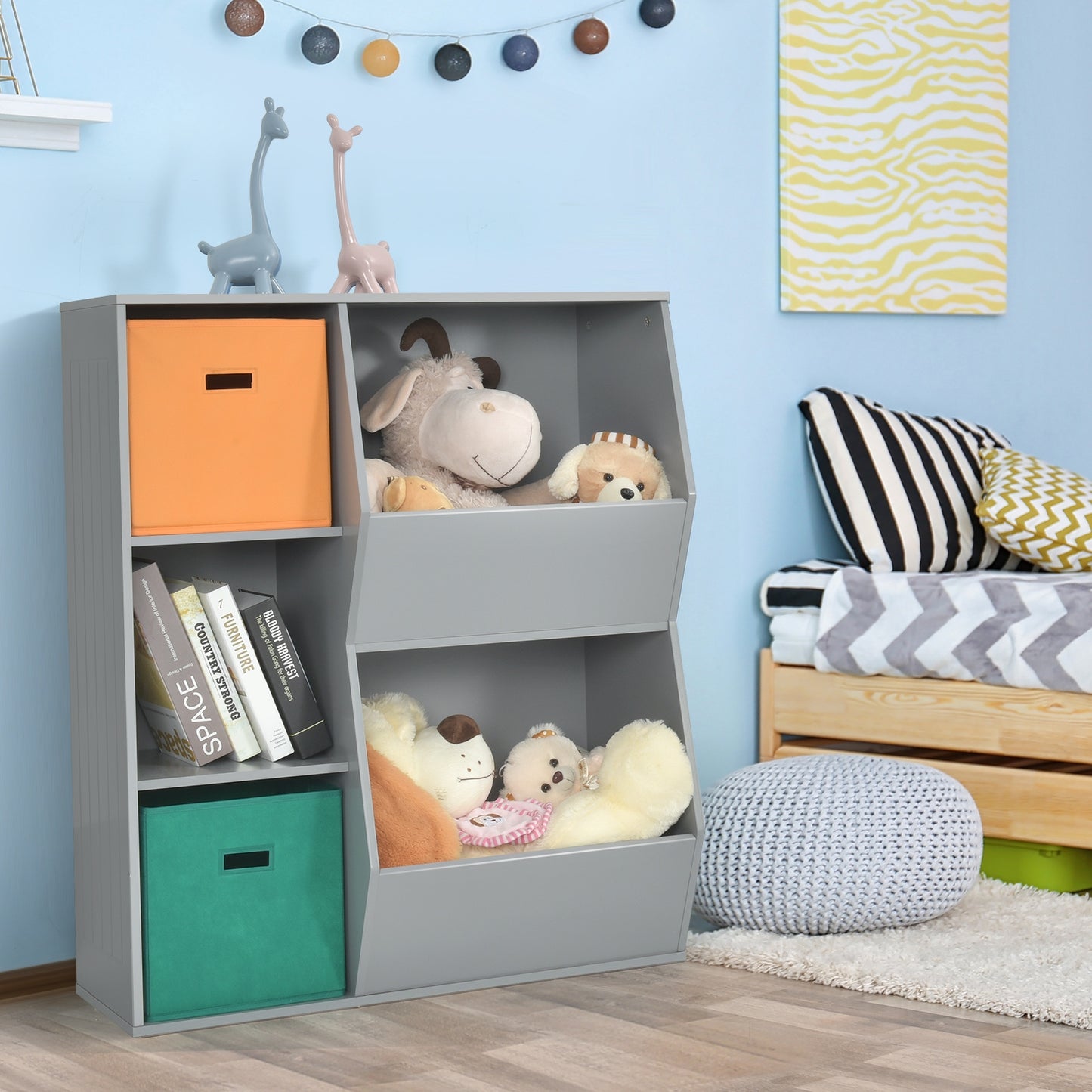 Kids Toy Storage Cabinet Shelf Organizer -Gray Kids Crystal