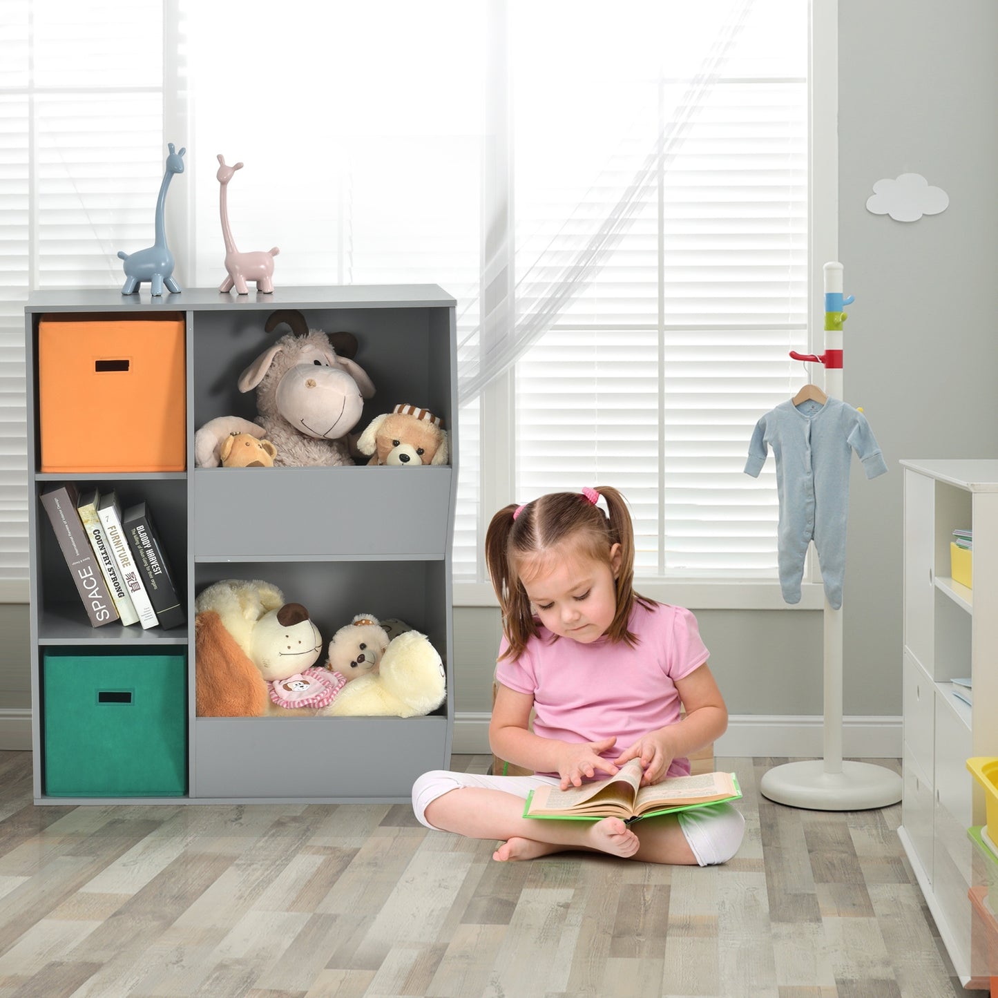 Kids Toy Storage Cabinet Shelf Organizer -Gray Kids Crystal