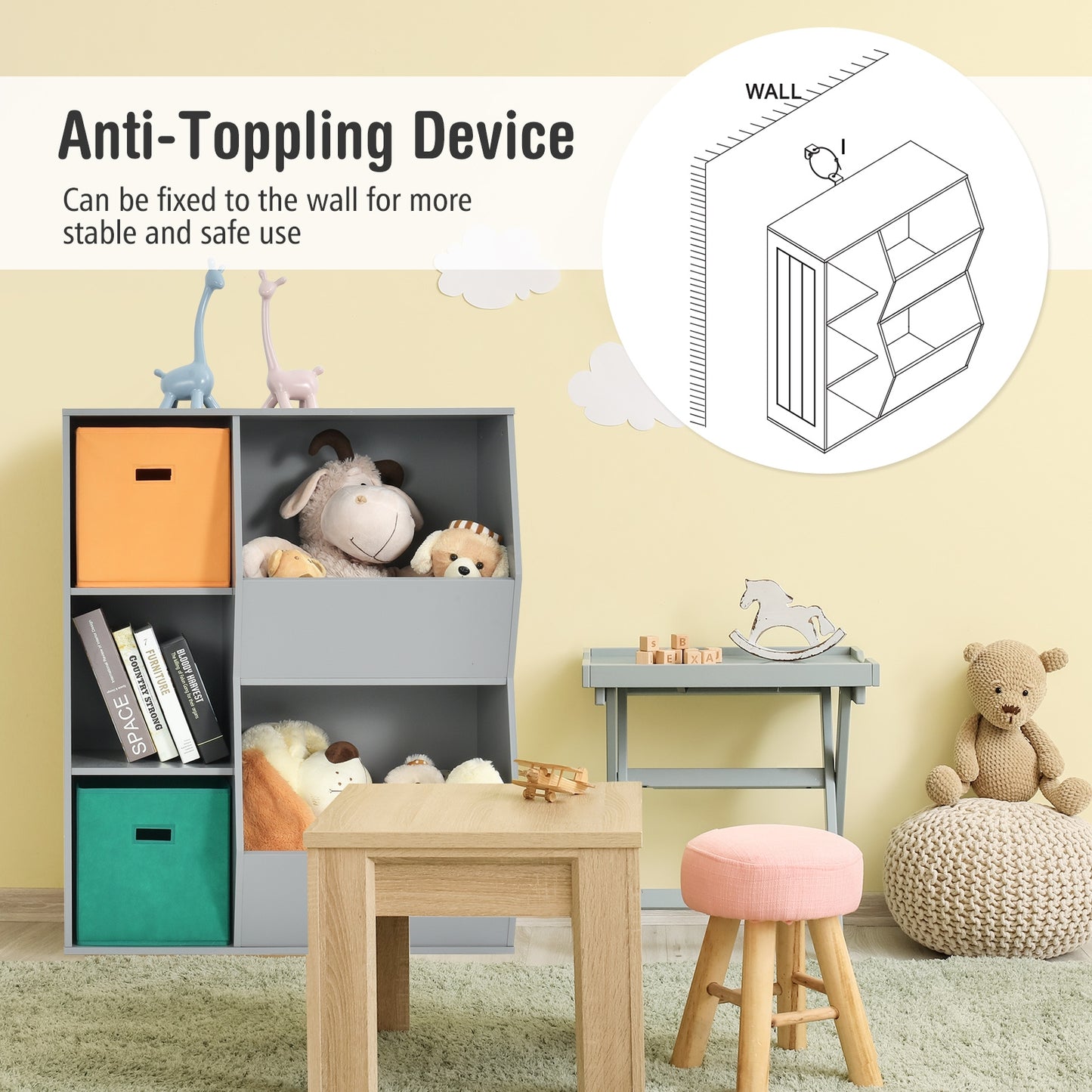 Kids Toy Storage Cabinet Shelf Organizer -Gray Kids Crystal