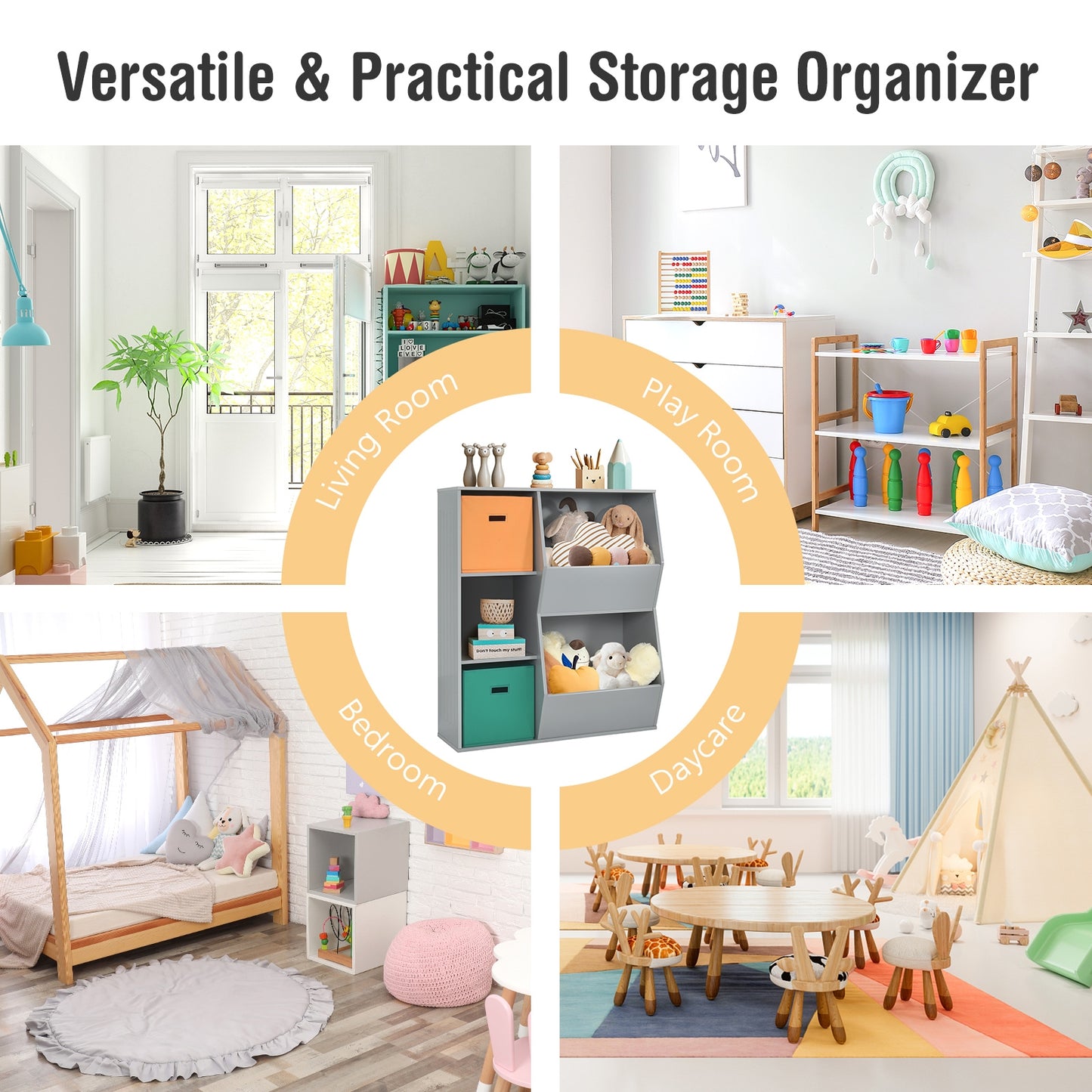 Kids Toy Storage Cabinet Shelf Organizer -Gray Kids Crystal