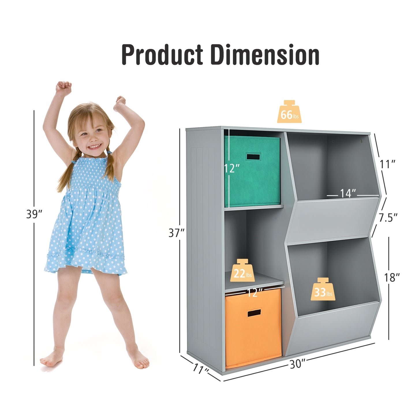 Kids Toy Storage Cabinet Shelf Organizer -Gray Kids Crystal